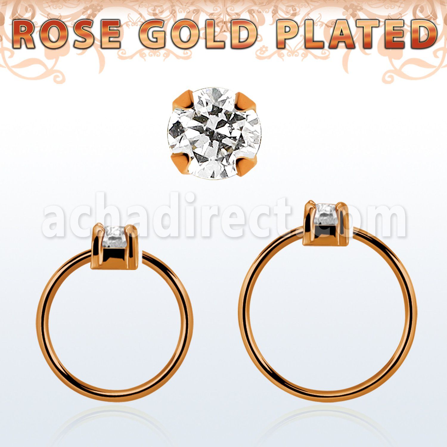 rsnhz25 aro continuo nariz plata 925 oro rosa zirconia 2 5mm al por mayor