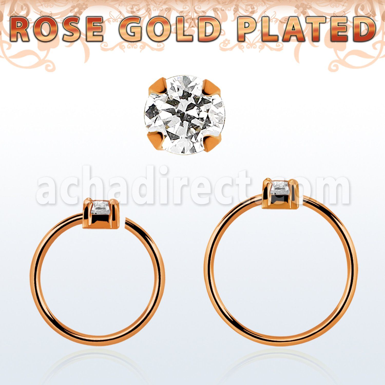 rsnhz2 aro continuo nariz plata 925 oro rosa zirconia 2mm al por mayor