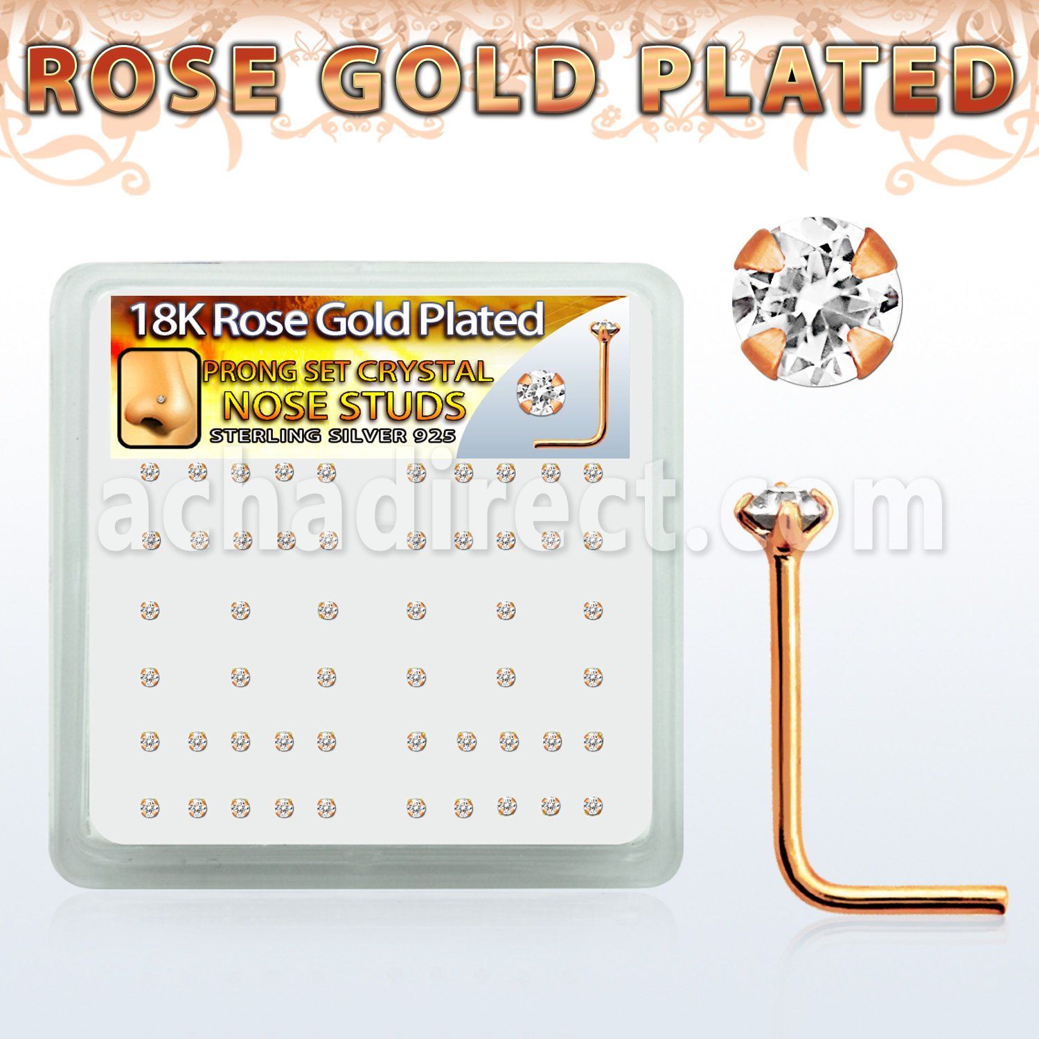 rsnspxc caja display piercing nariz l plata esterlina 0 6mm oro rosa cristal claro redondo 1 5mm al por mayor