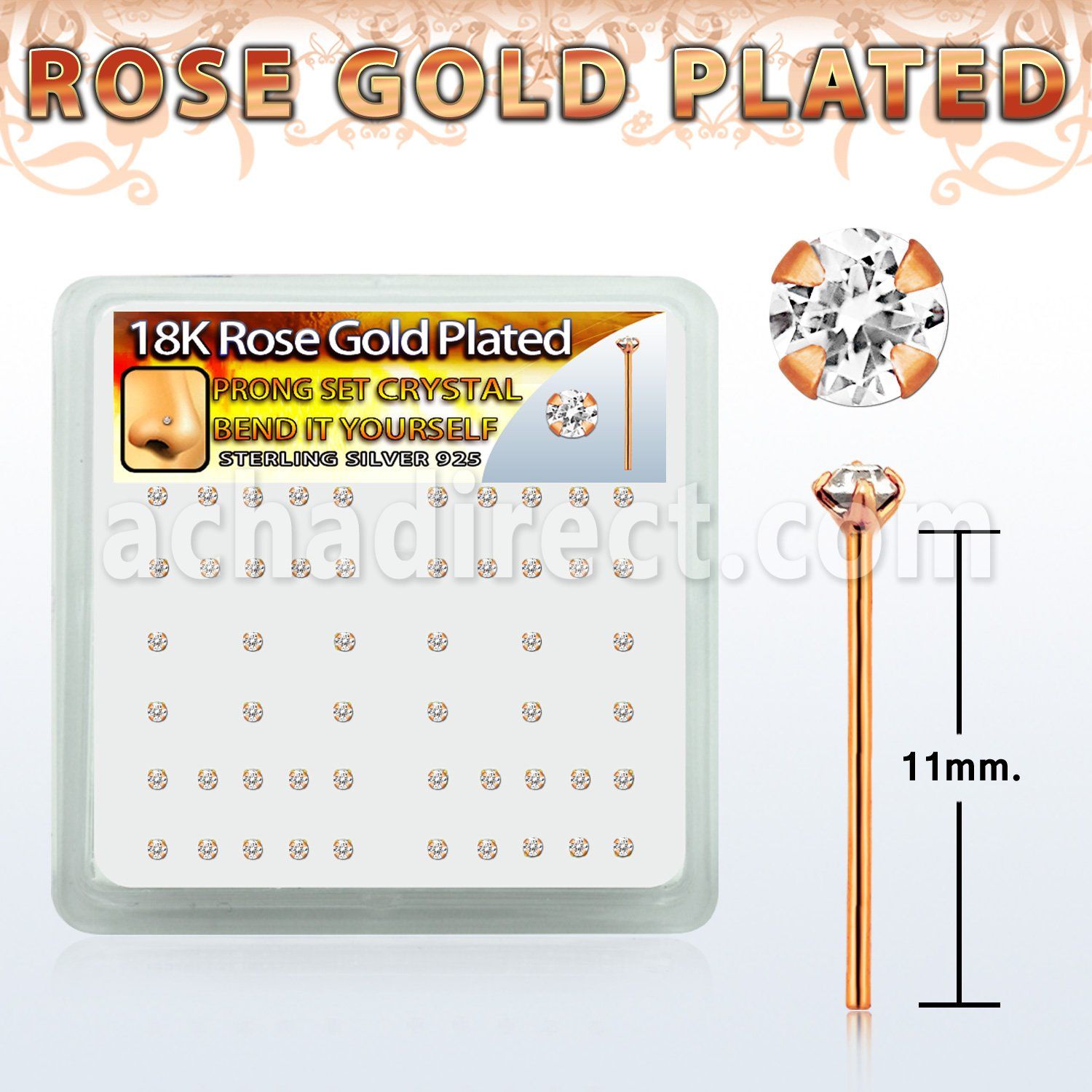 rsnypxc caja display piercing nariz doblar tu mismo plata esterlina 0 6mm oro rosa cristal claro redondo 1 5mm al por mayor