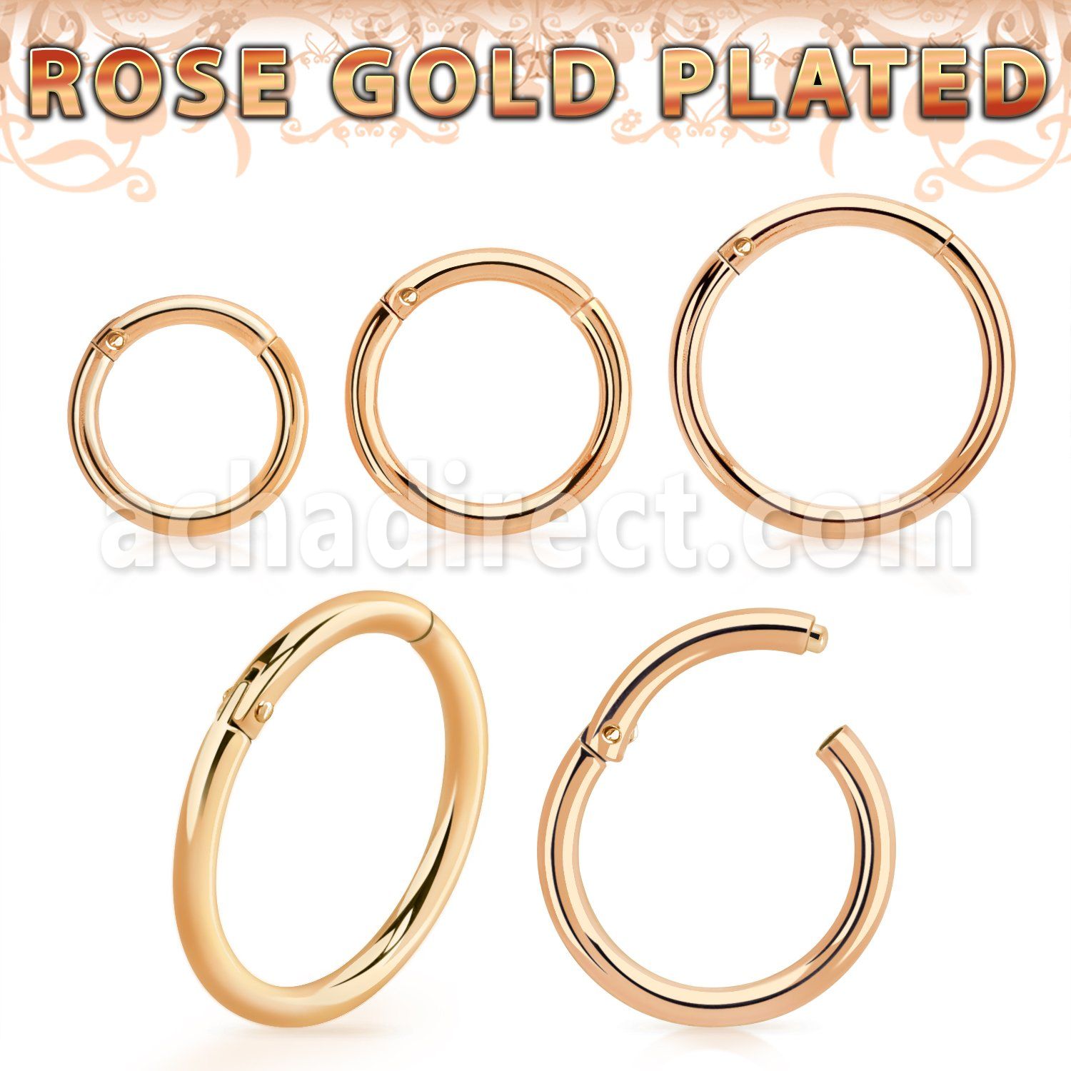 rssegh16 rose gold plated silver hinged segment ring 16g