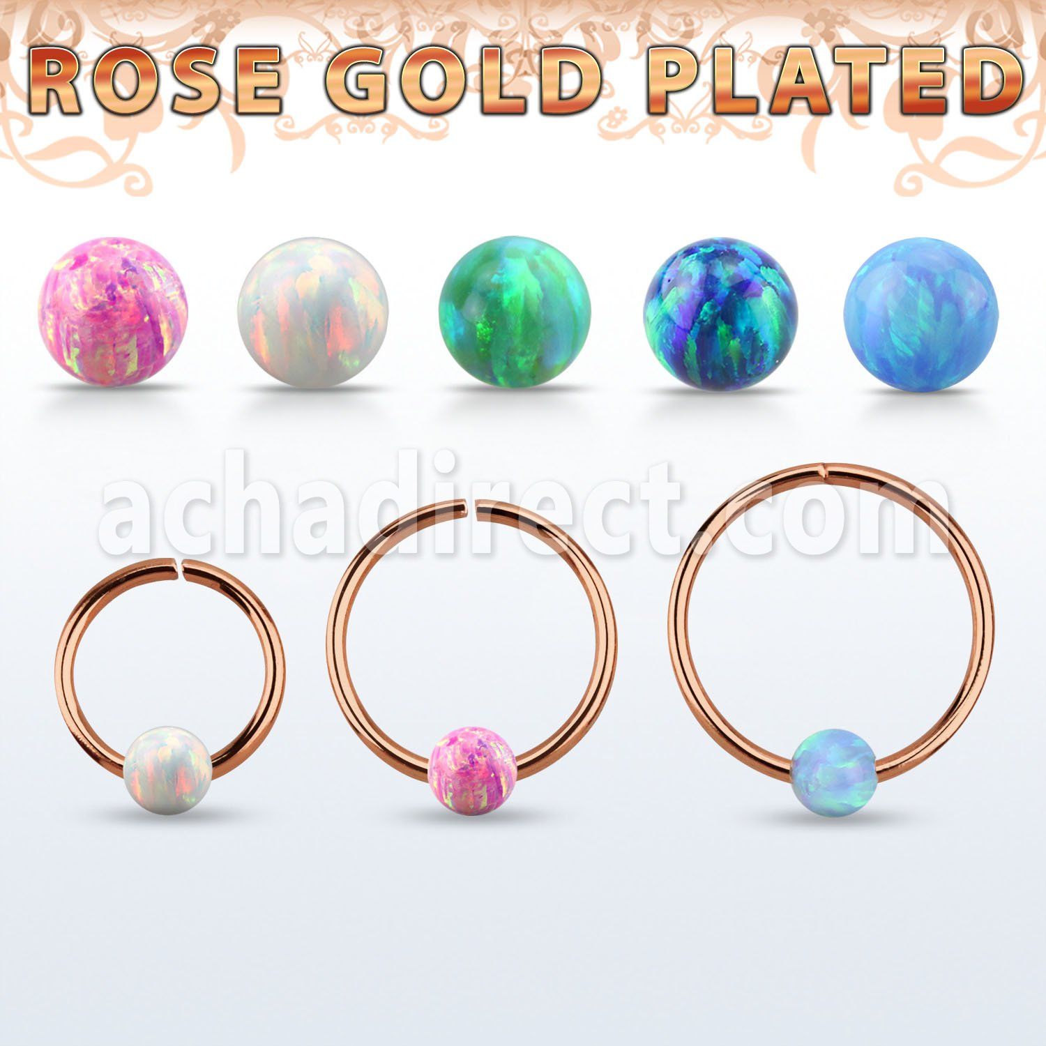 rsselo22 aro continuo plata 925 oro rosa 0 6mm bola opalo 3mm al por mayor