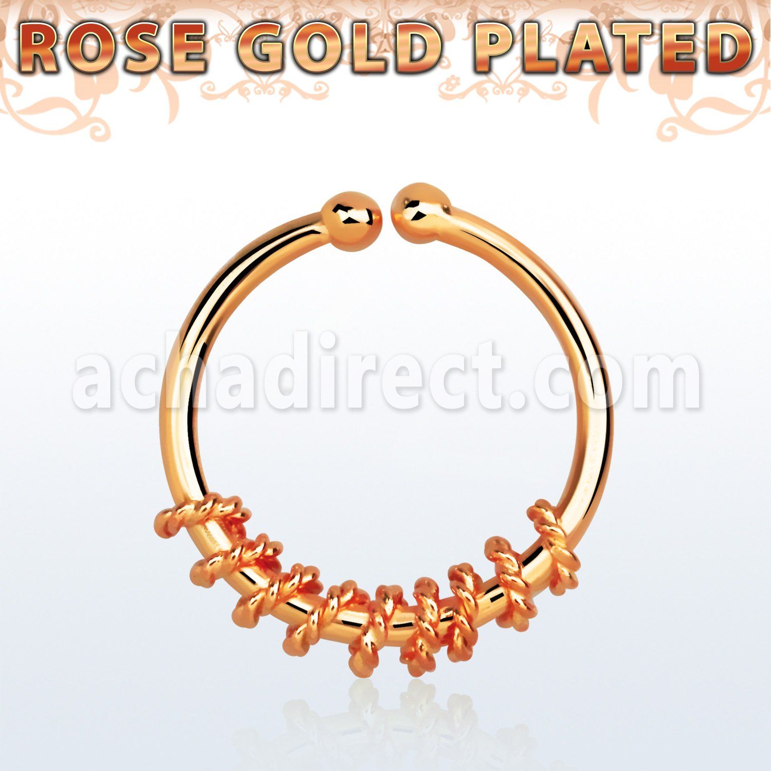 rssep12a anillo septum falso plata 925 oro rosa 1mm cuerda mitad 12mm mayorista