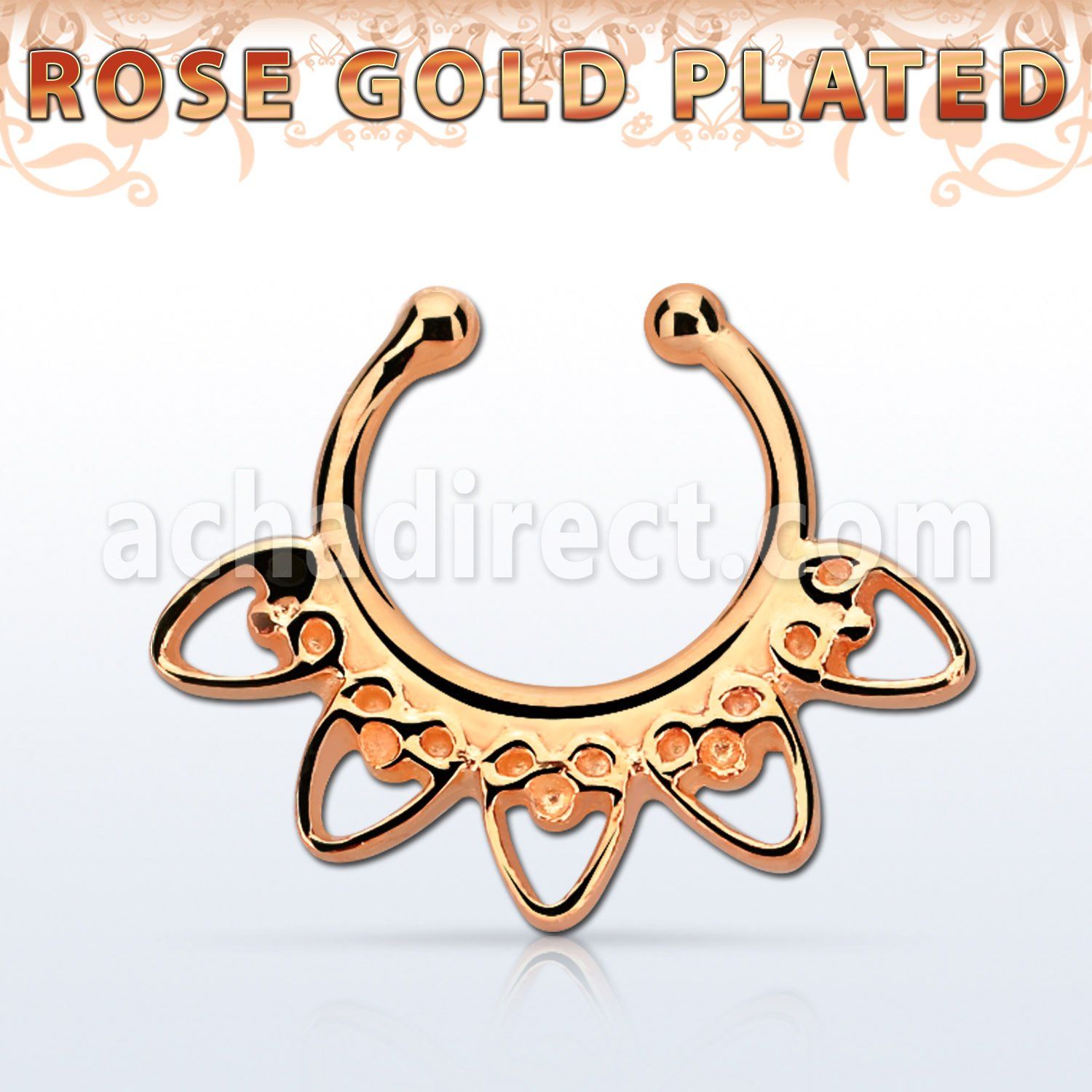 rssepd6 septum click falso plata 925 oro rosa 1mm corazon indio 12mm mayorista