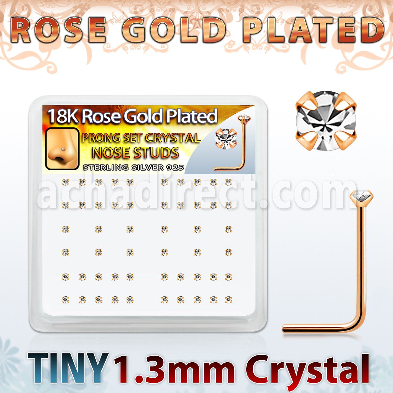 rssp6xc caja display piercing nariz l plata esterlina 0 6mm oro rosa cristal redondo claro 1 25mm venta