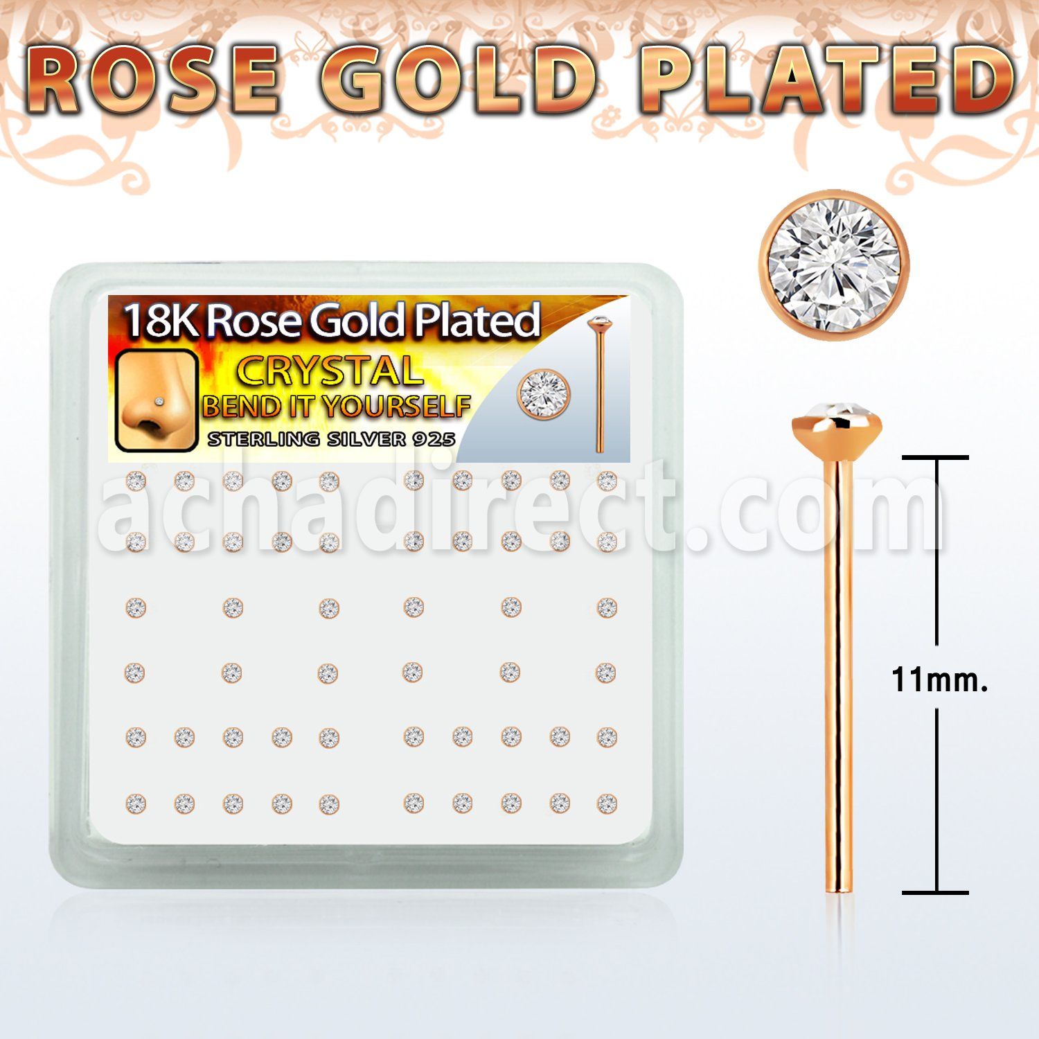 rsy14xc caja display piercing nariz doblar tu mismo plata 925 0 6mm oro rosa cristal claro 2mm mayorista