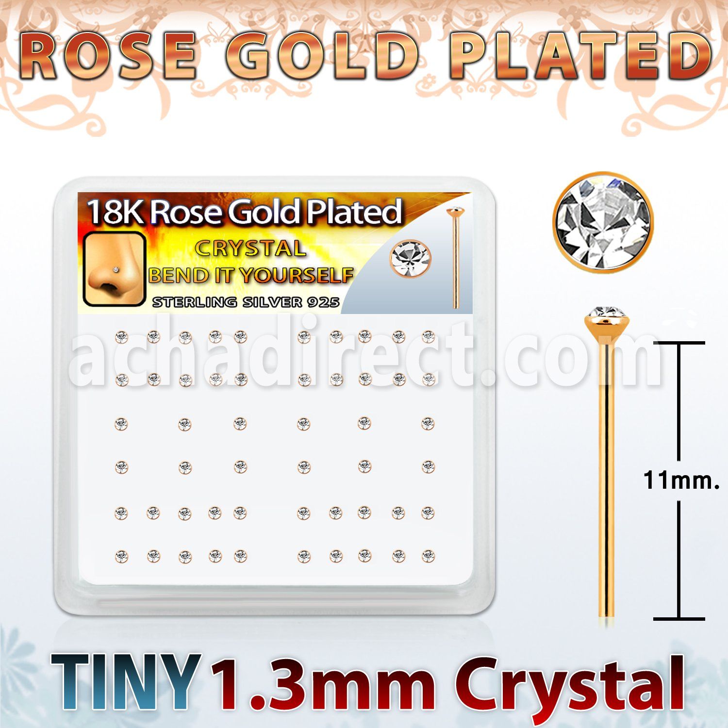rsy6xc caja display piercing nariz doblar tu mismo plata esterlina 925 0 6mm oro rosa cristal claro 1 25mm mayorista