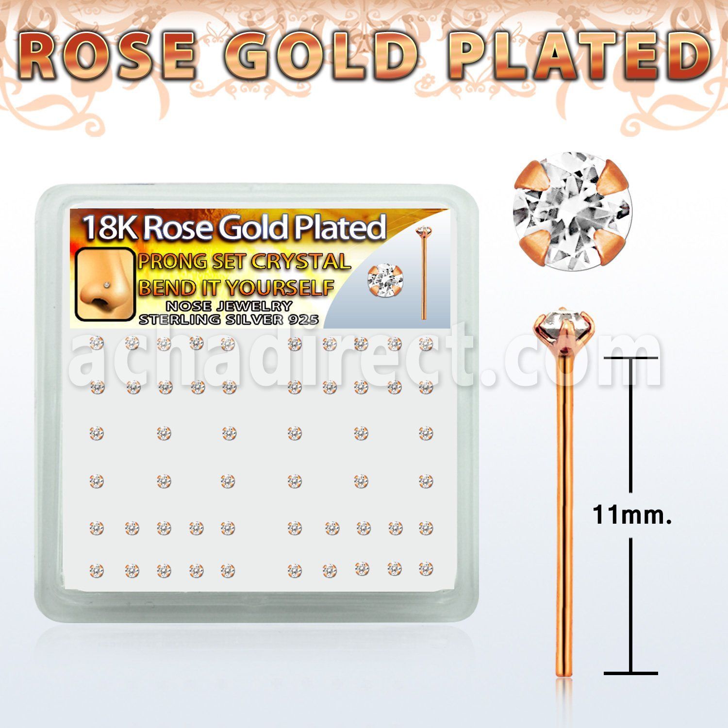 rsyp14xc caja display piercing nariz doblar tu mismo plata esterlina 0 6mm oro rosa cristal claro redondo 2mm venta