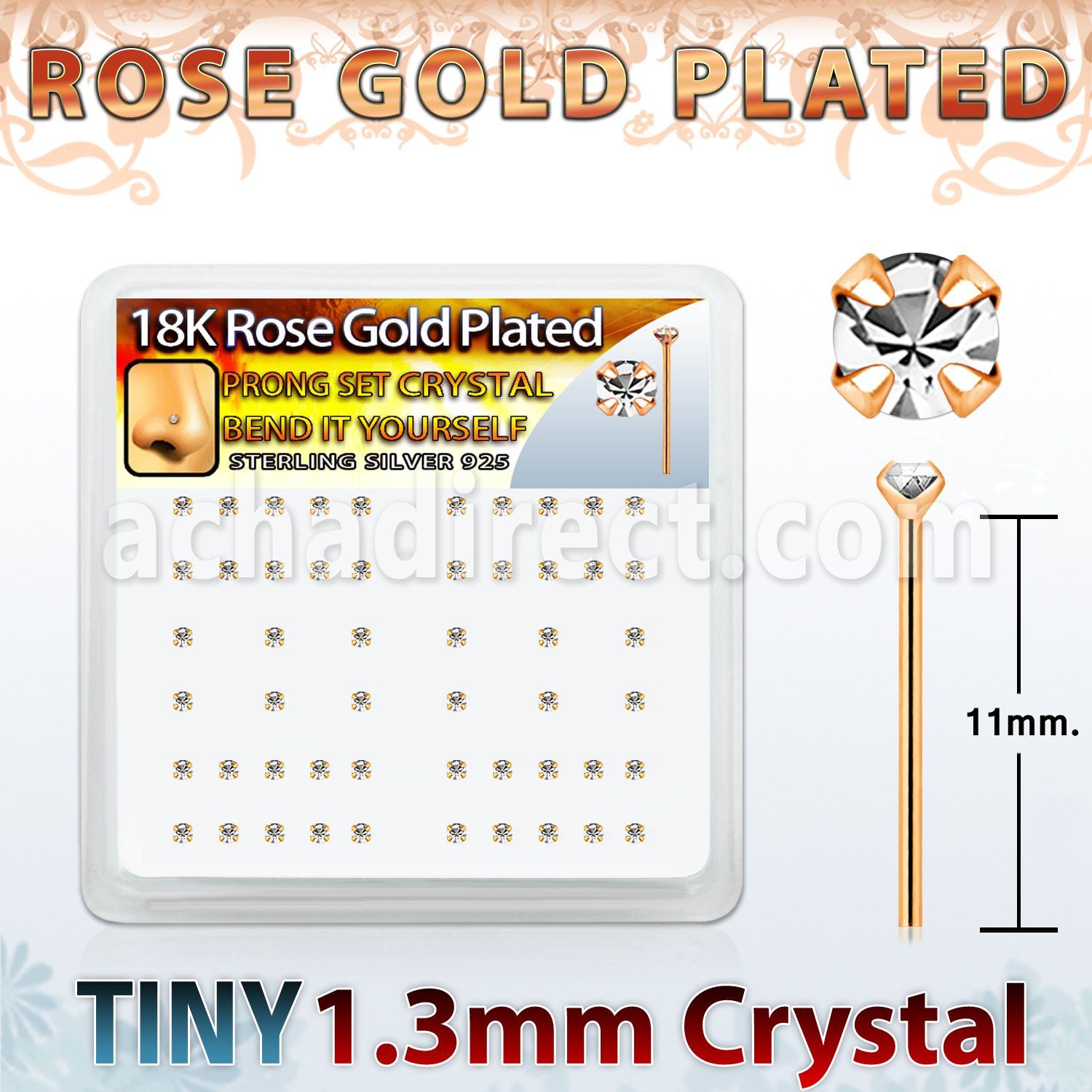 rsyp6xc caja display piercing nariz doblar tu mismo plata esterlina 0 6mm oro rosa cristal redondo claro 1 25mm distribuidor mayorista