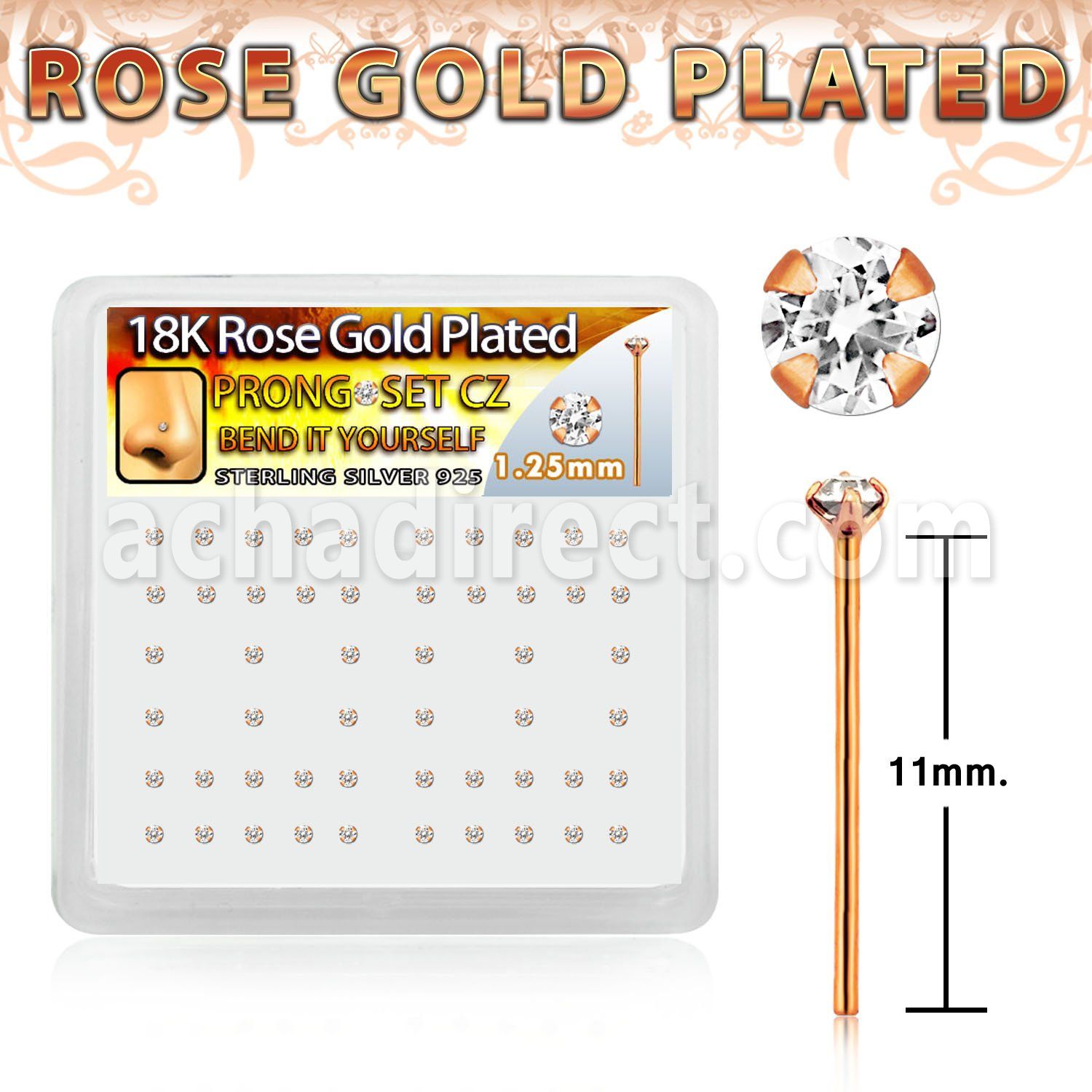 rsyz12xc caja display piercing nariz doblar tu mismo plata esterlina 925 0 6mm zirconia claras 1 25mm oro rosa mayorista