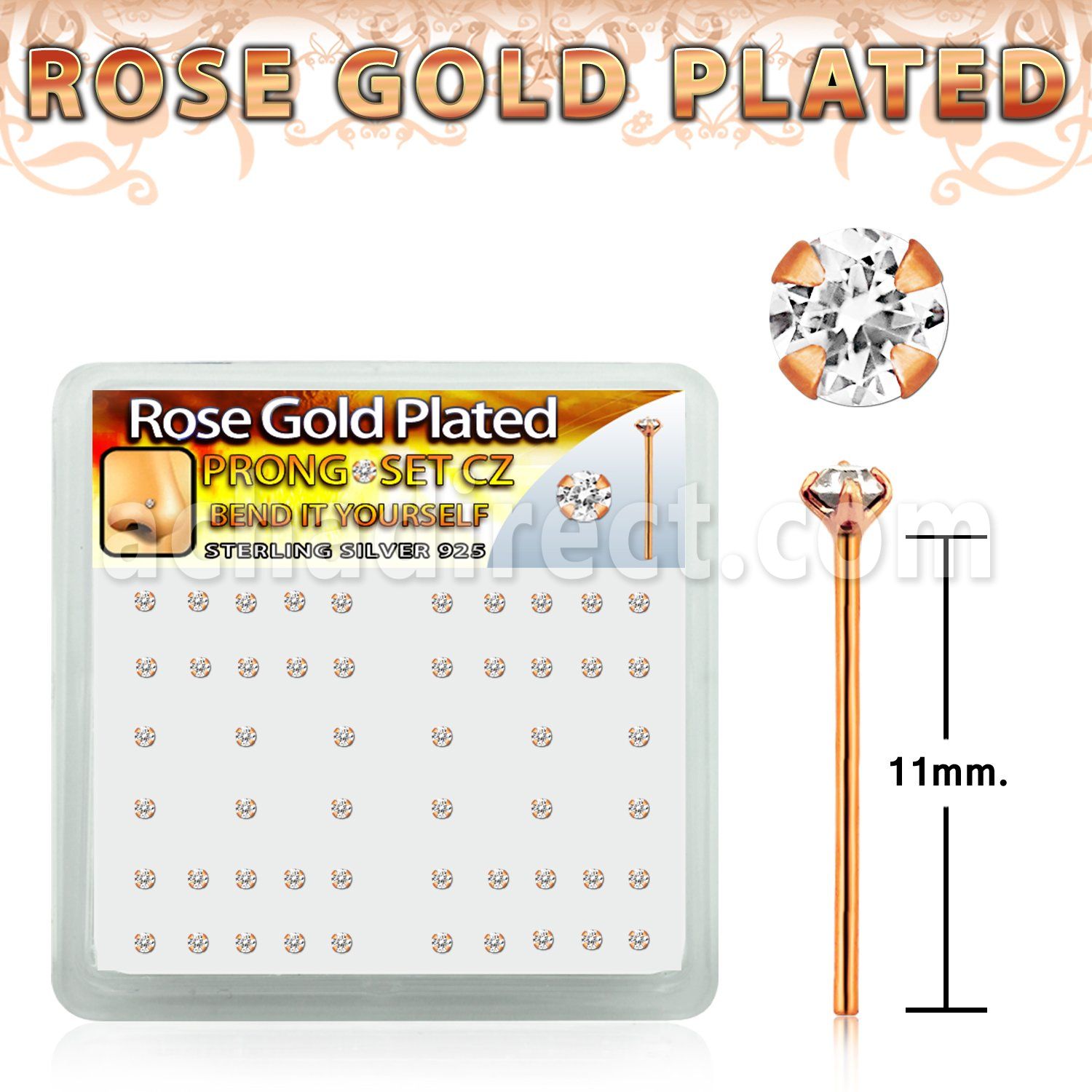 rsyz2xc caja display piercing nariz doblar tu mismo plata esterlina 0 6mm oro rosa zirconia redondas claras 2mm distribuidor mayorista