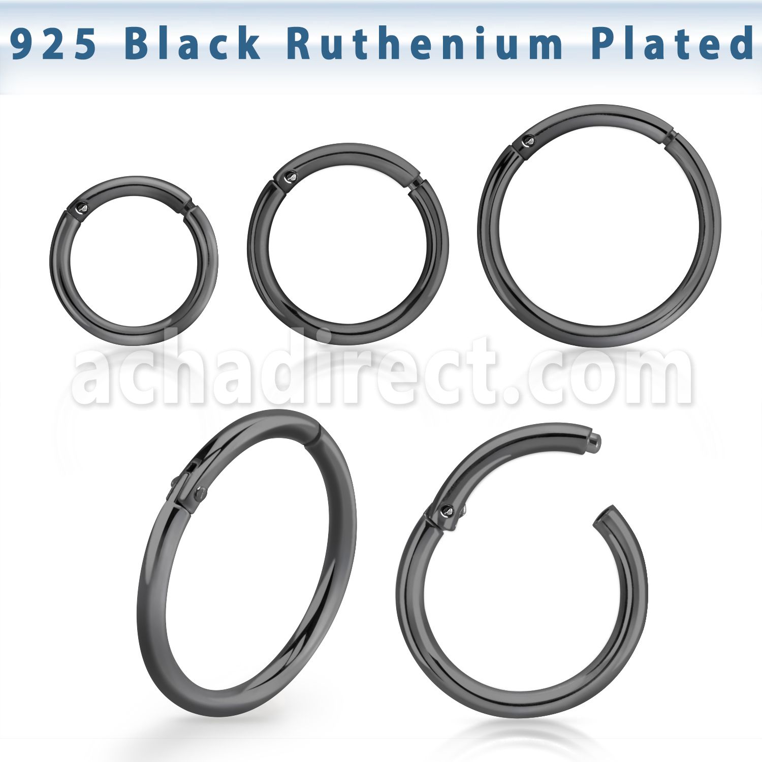 rusegh18 black ruthenium silver hinged segment ring 18g