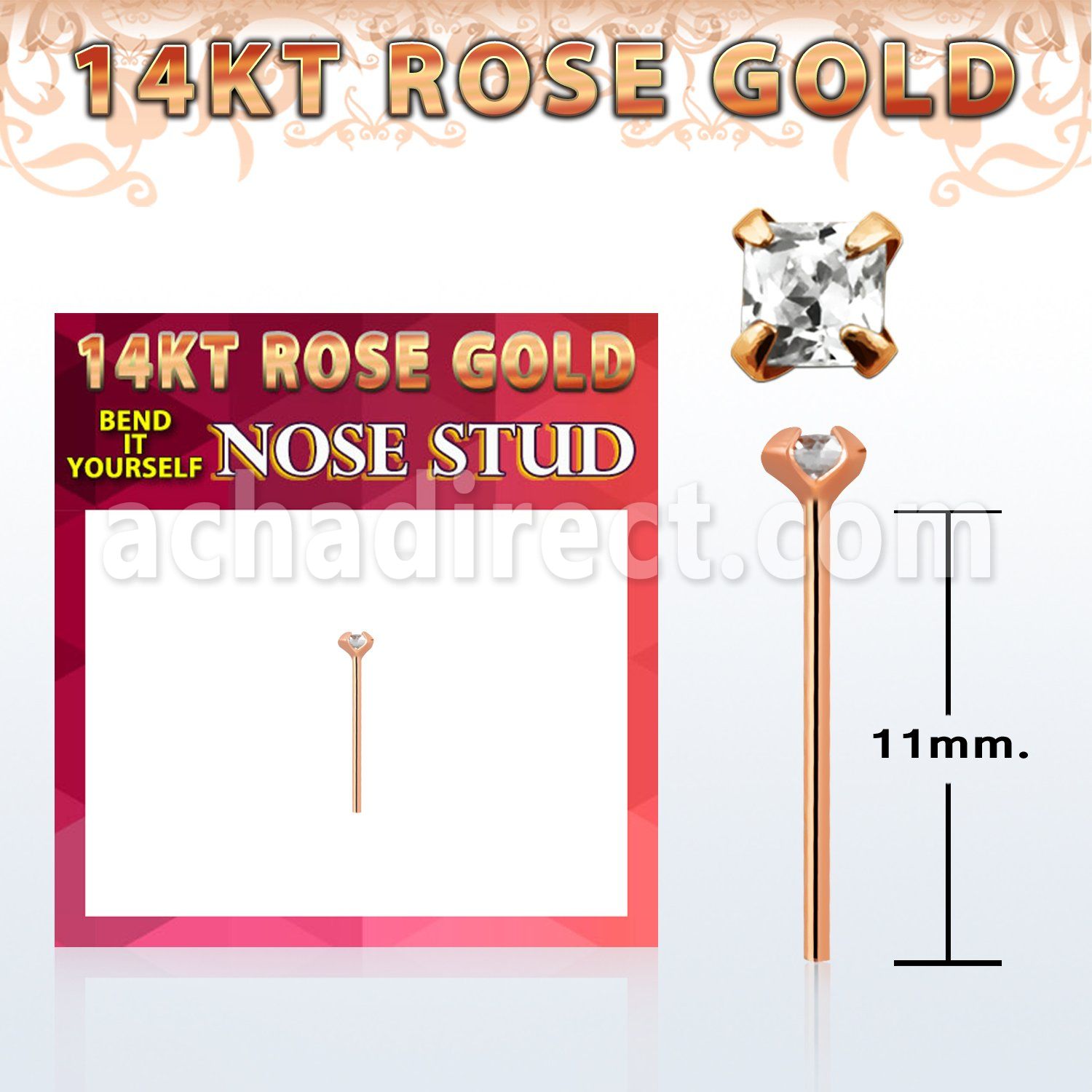 ryzqc1 piercing nariz doblar tu mismo oro rosa 14 kts 0 6mm zirconia cuadrada 2mm distribuidor mayorista