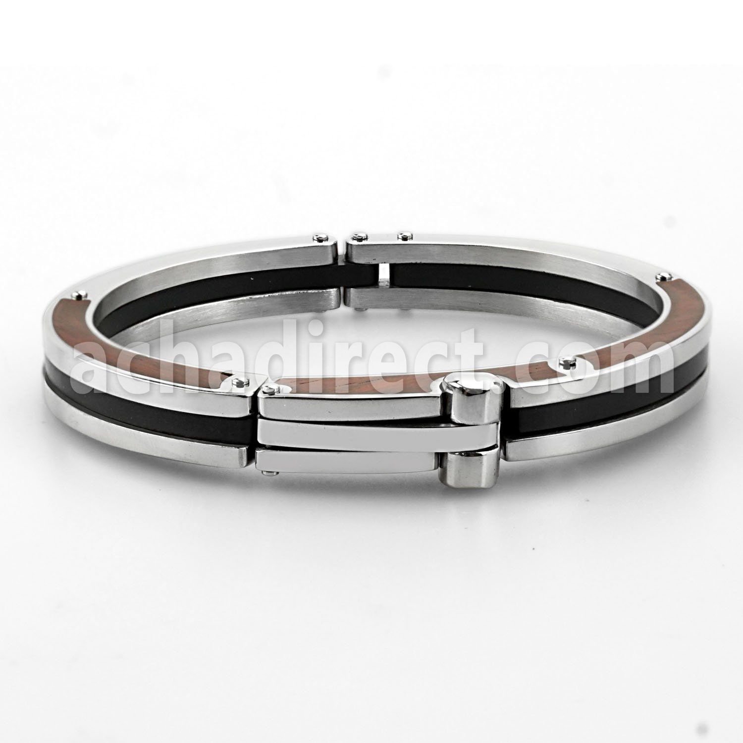 sb70 brazalete acero inoxidable brillo espejo detalles madera incrustados distribuidor mayorista