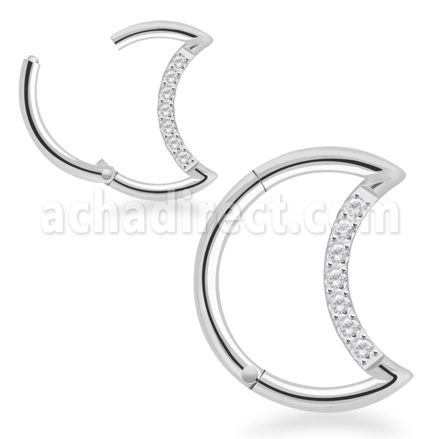 sgsh1 steel hinged segment ring 16g cnc cz crescent moon