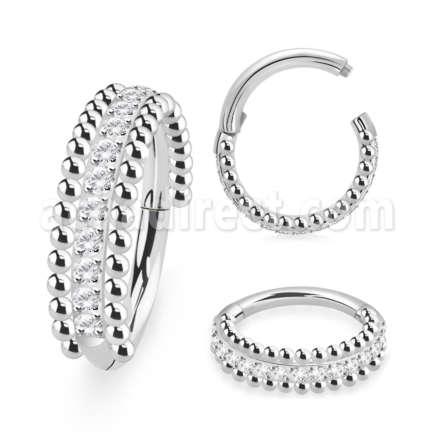 sgsh46 steel hinged segment ring 16g cz middle balls