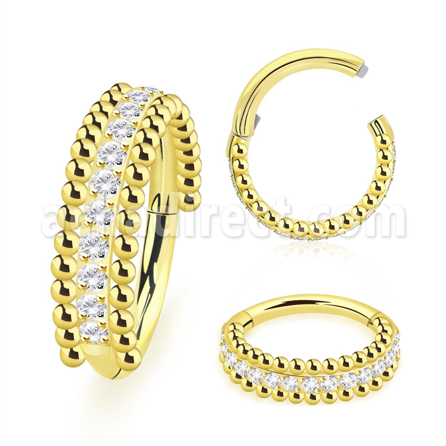 sgsh46t pvd steel hinged segment ring 16g cz middle balls