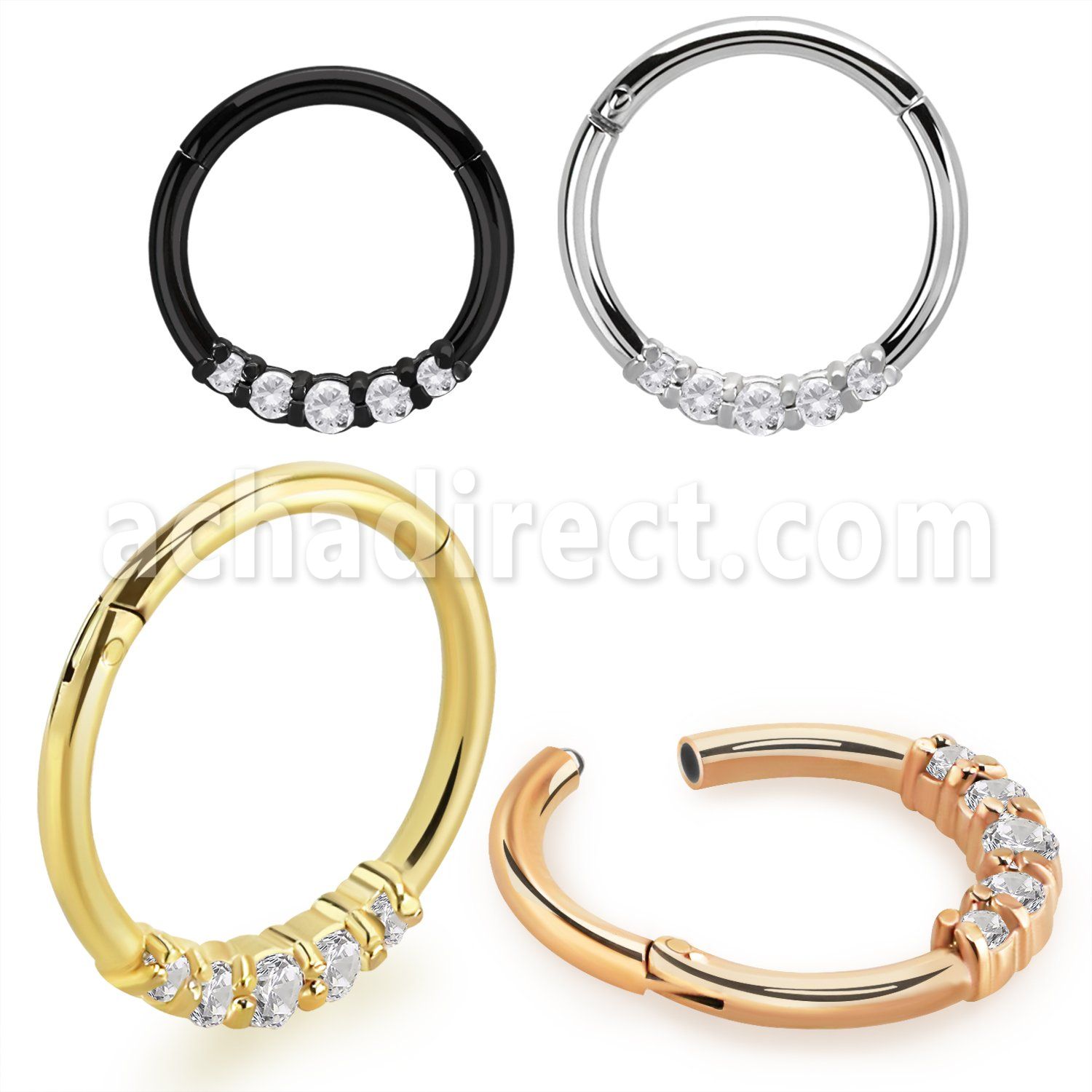 sgtsh28 pvd plated steel hinged segment ring cnc cz side