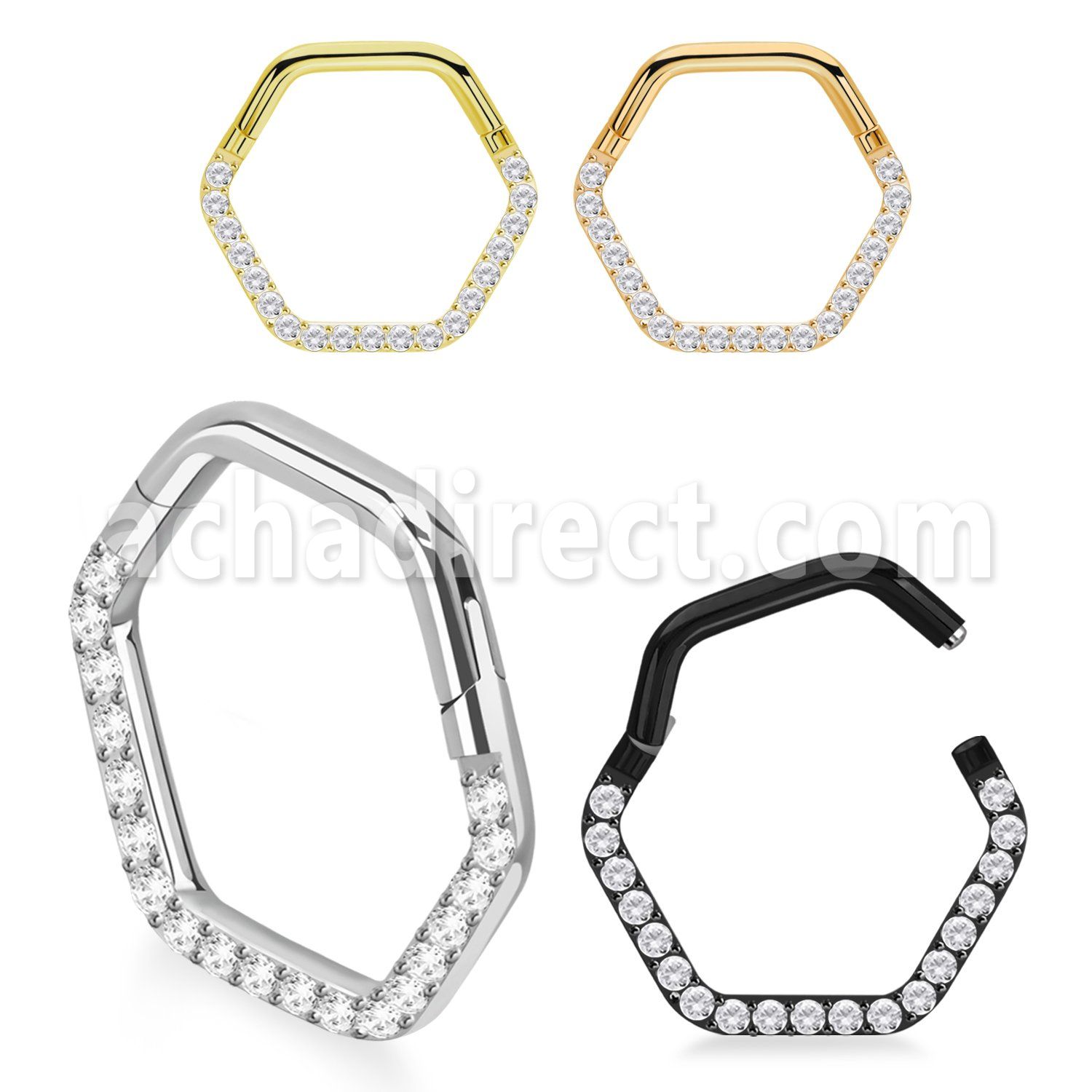 sgtsh34 pvd plated steel hinged segment ring cnc cz hexagon