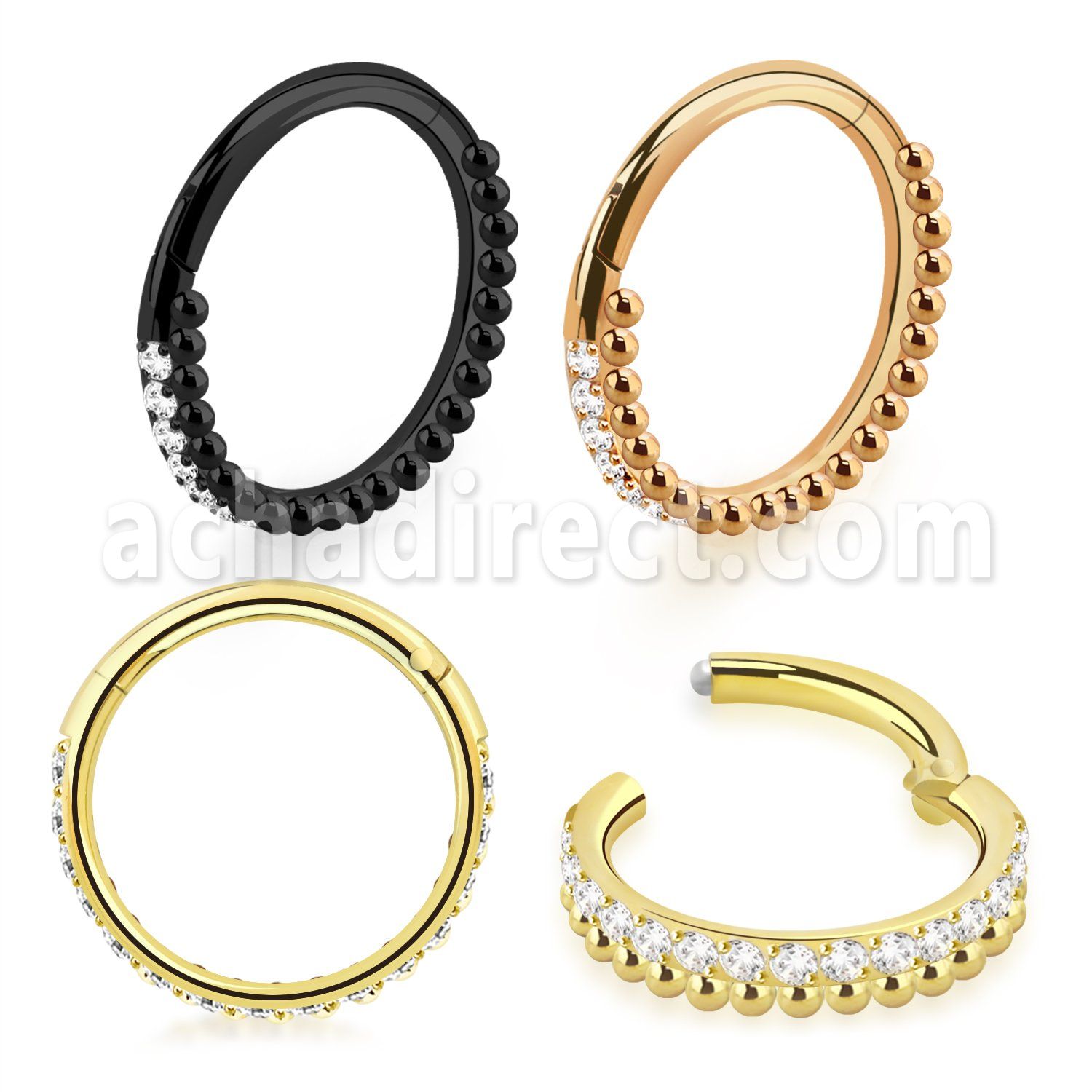 sgtsh43 anodized steel hinged segment ring cz chain balls