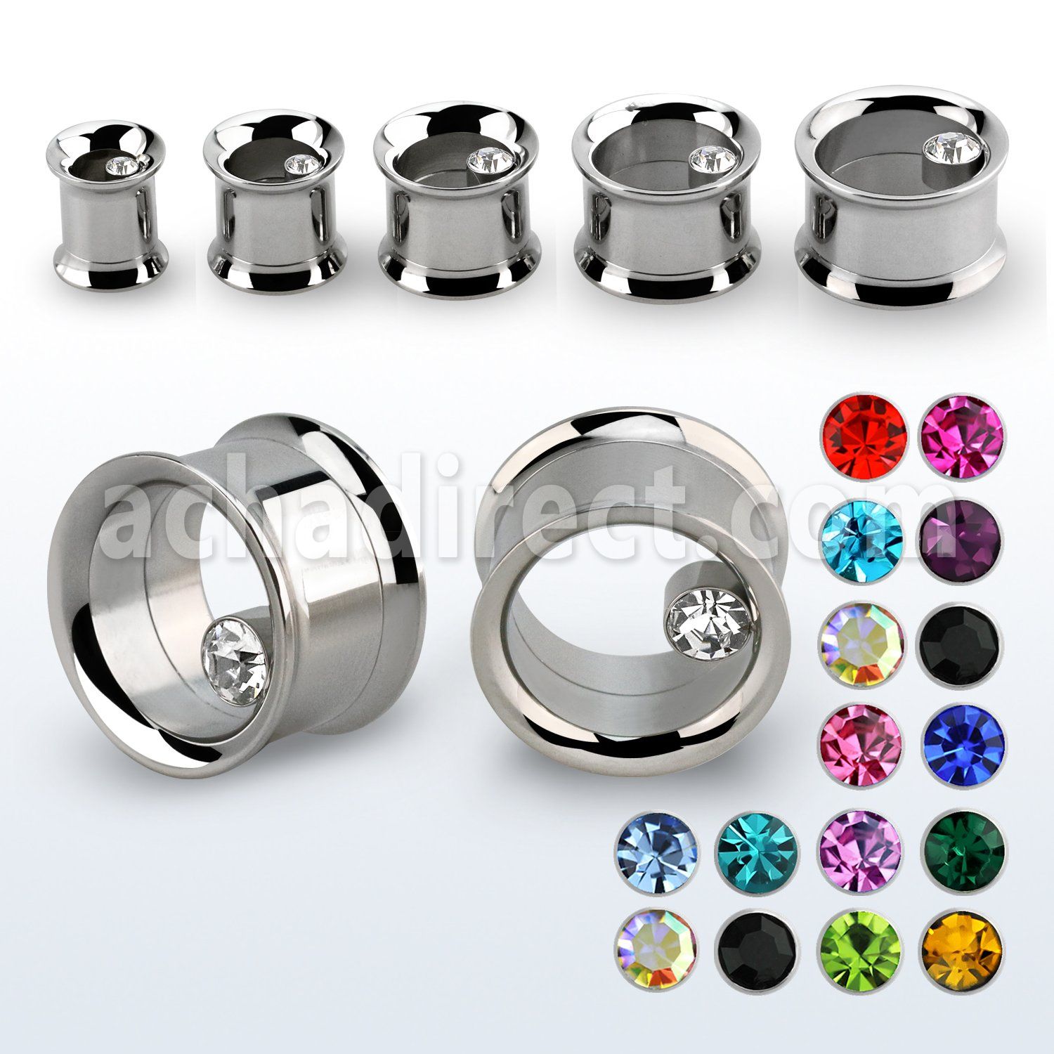 shpc dilatacion tunel doble flare acero quirurgico rosca interna brillo espejo unico cristal lado agujero al por mayor