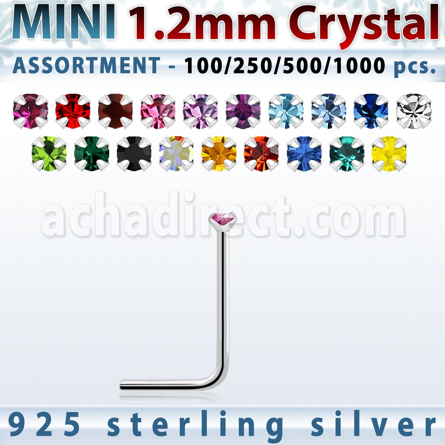 silver nose stud bulk w mini 1.2mm prong set crystals