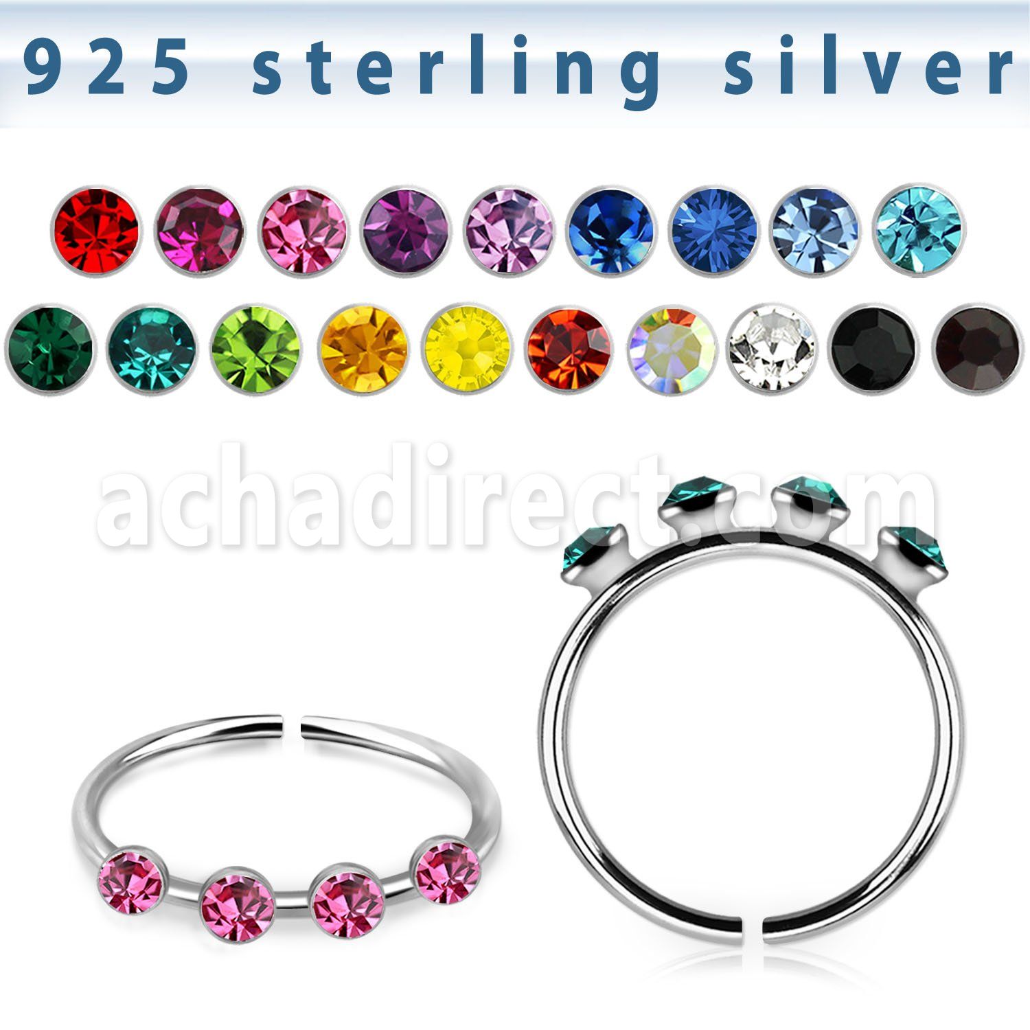 silver seamless nose hoop w four 1.5mm round crystals