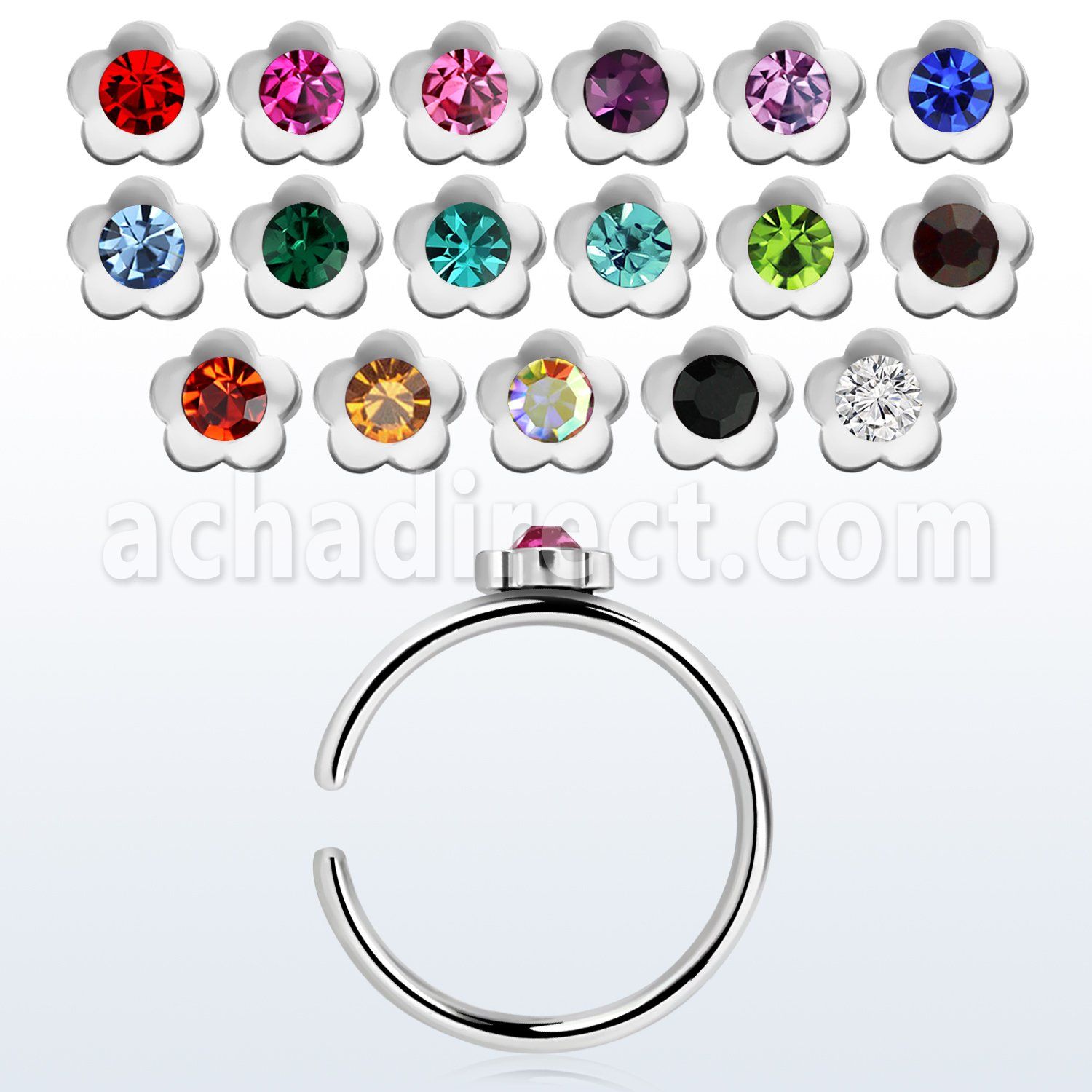 snr1 aro nariz clip acero quirurgico flor cristal diametro 8mm distribuidor