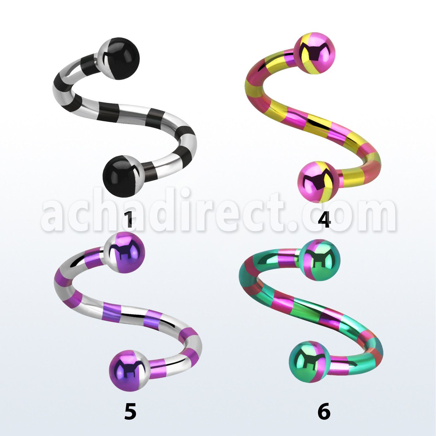 spemt espiral ceja acero quirurgico pvd rayas cebra bolas 3mm mayorista
