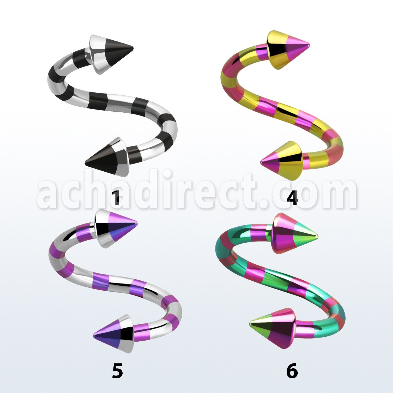 spemtn espiral ceja acero quirurgico pvd rayas cebra conos 3mm al por mayor