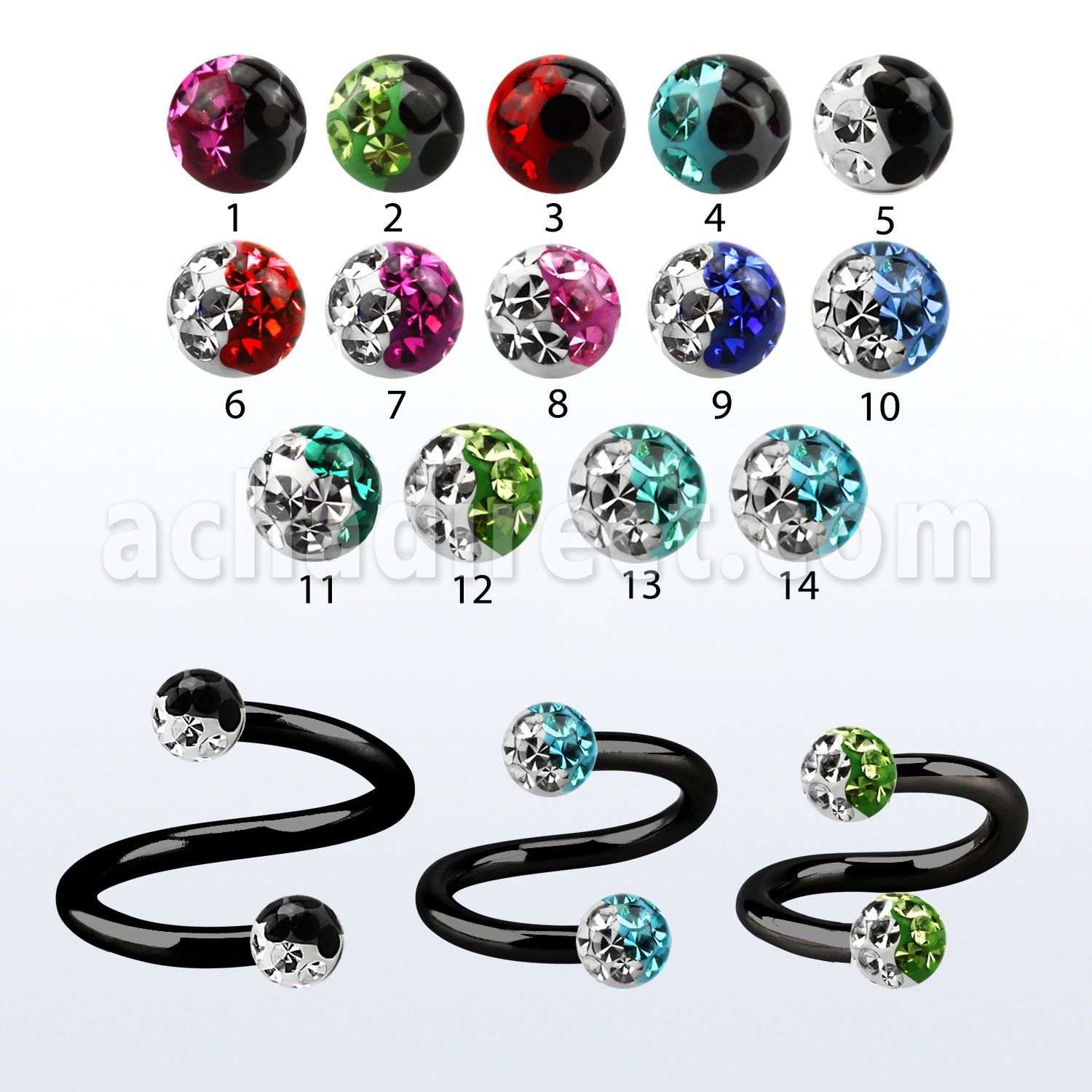 spetfr3e espiral acero quirurgico anodizado ceja labio bolas multi cristal 3mm colores distribuidor