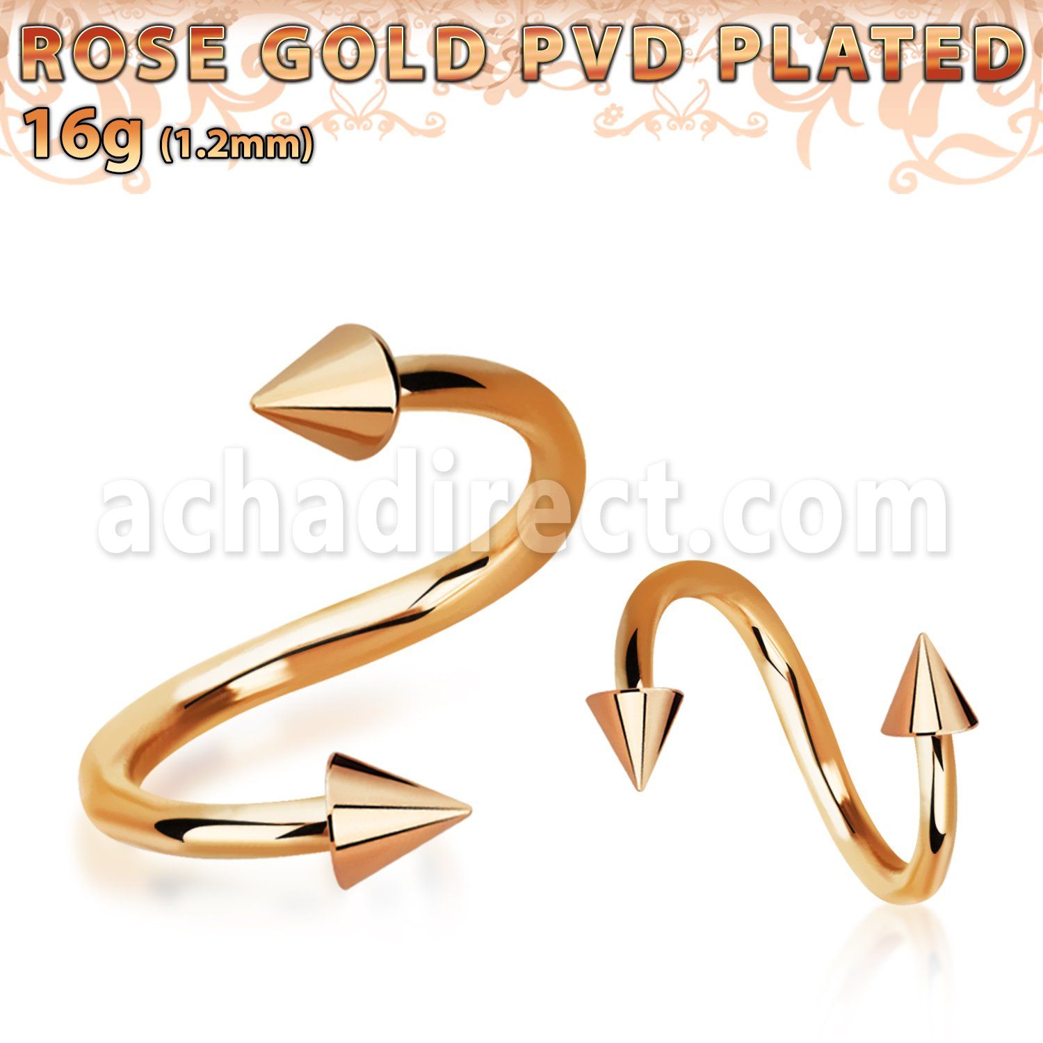 spettcn espiral ceja acero quirurgico pvd oro rosa conos 3mm mayorista