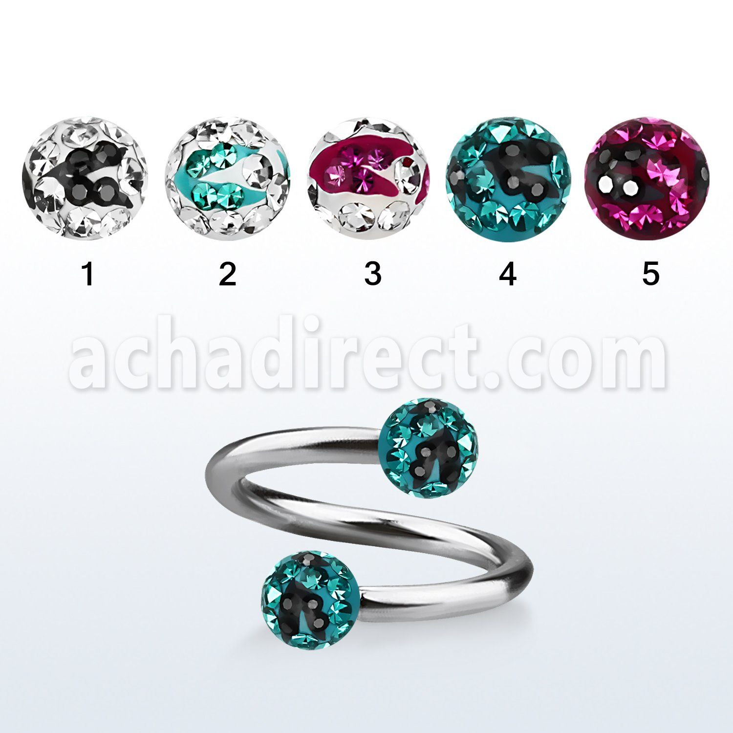 spfr5c barbell espiral acero quirurgico bolas multi cristal ferido 5mm rayas cebra distribuidor