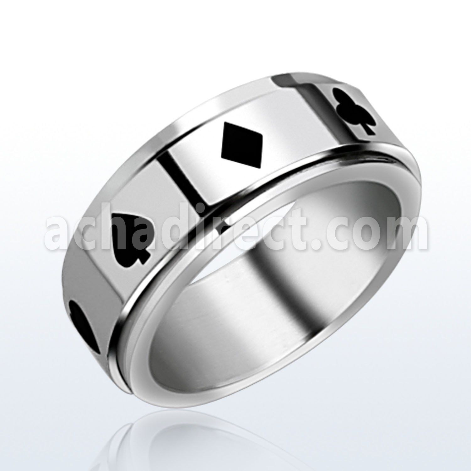 sr116 anillo giratorio acero inoxidable brillo espejo juego cartas negro al por mayor
