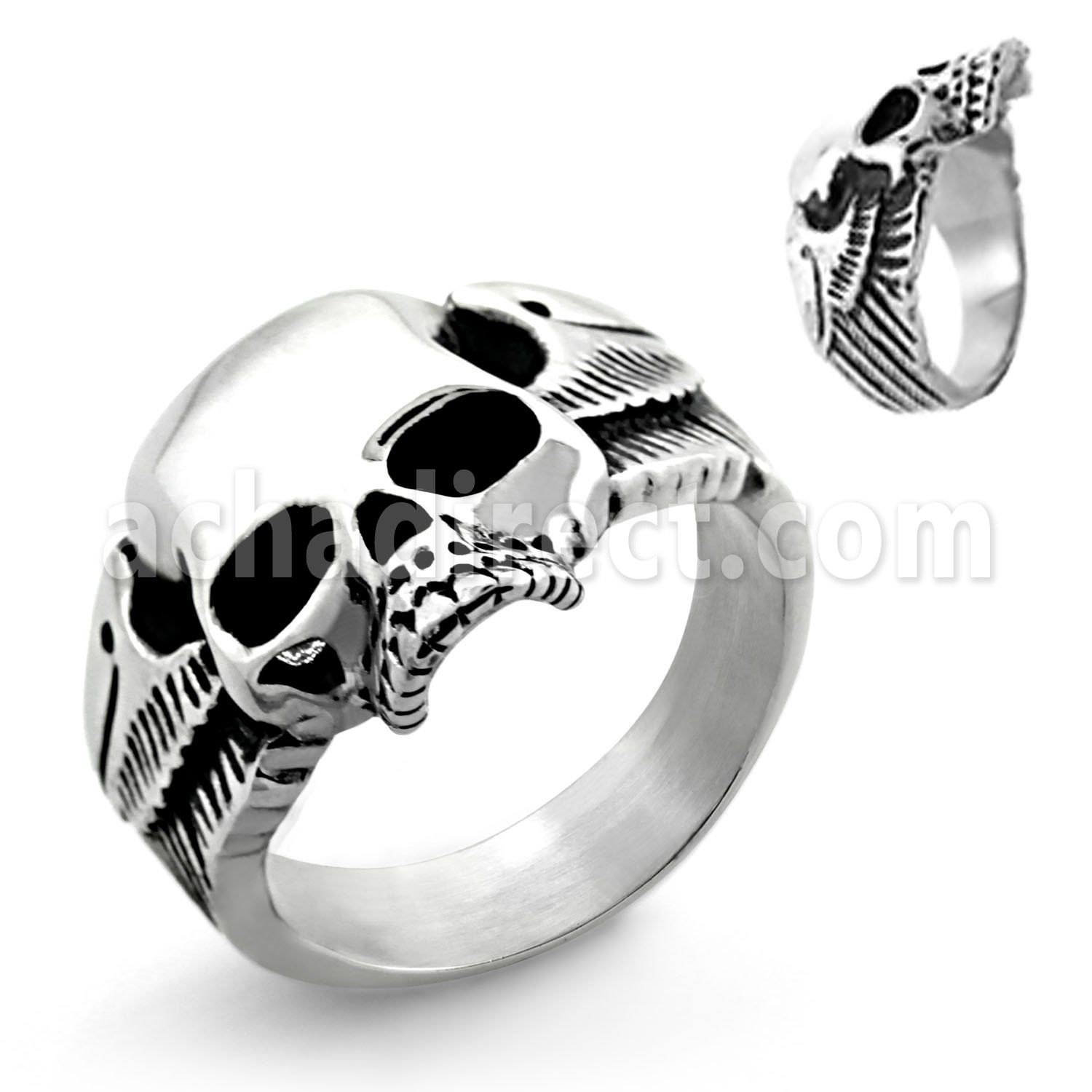 sr173 anillo acero inoxidable brillo espejo calavera alas al por mayor