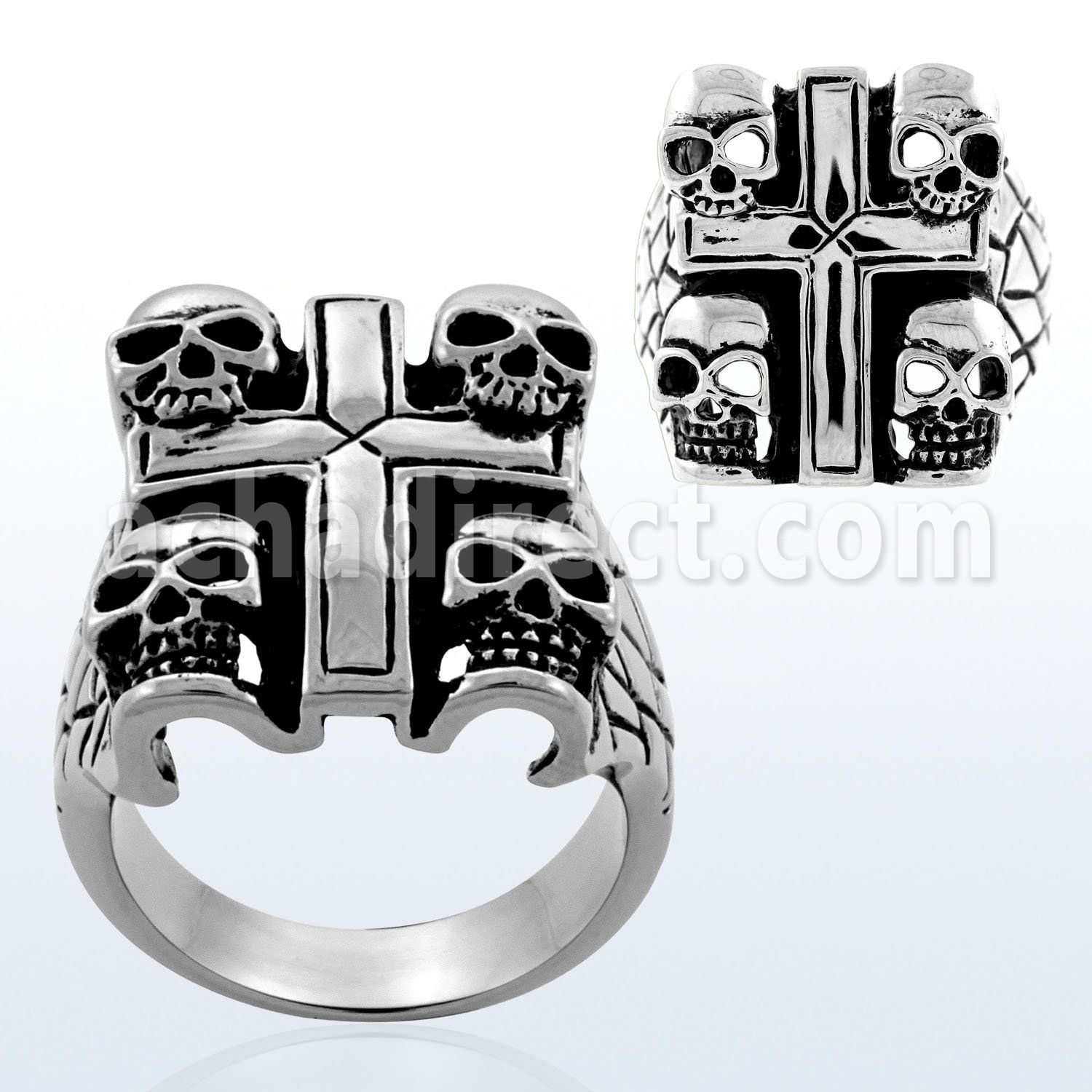 sr266 anillo acero inoxidable brillo espejo cuatro calaveras las esquinas cruz distribuidor
