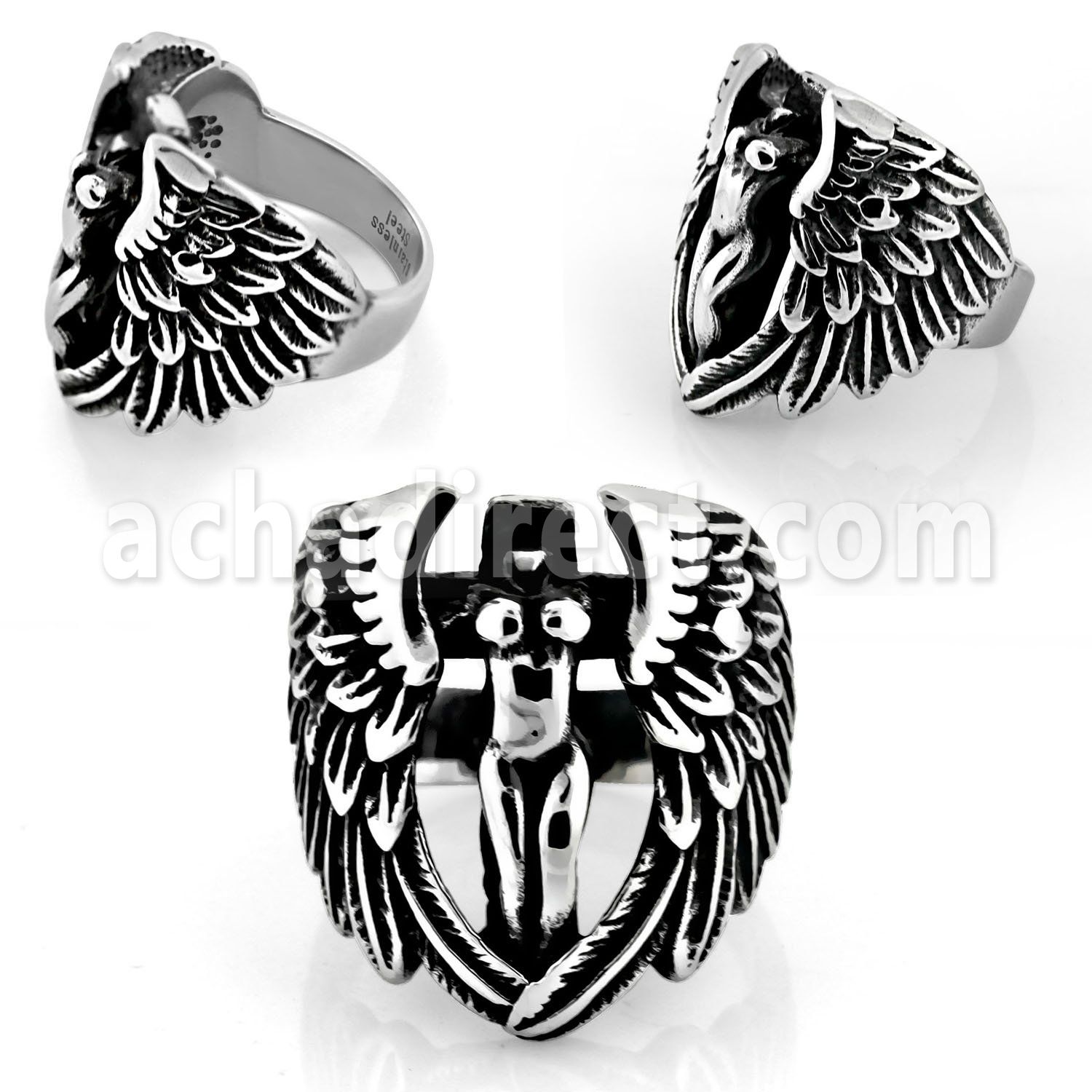 sr341 anillo acero 316l virgen decapitada desnuda alas brillo espejo distribuidor mayorista