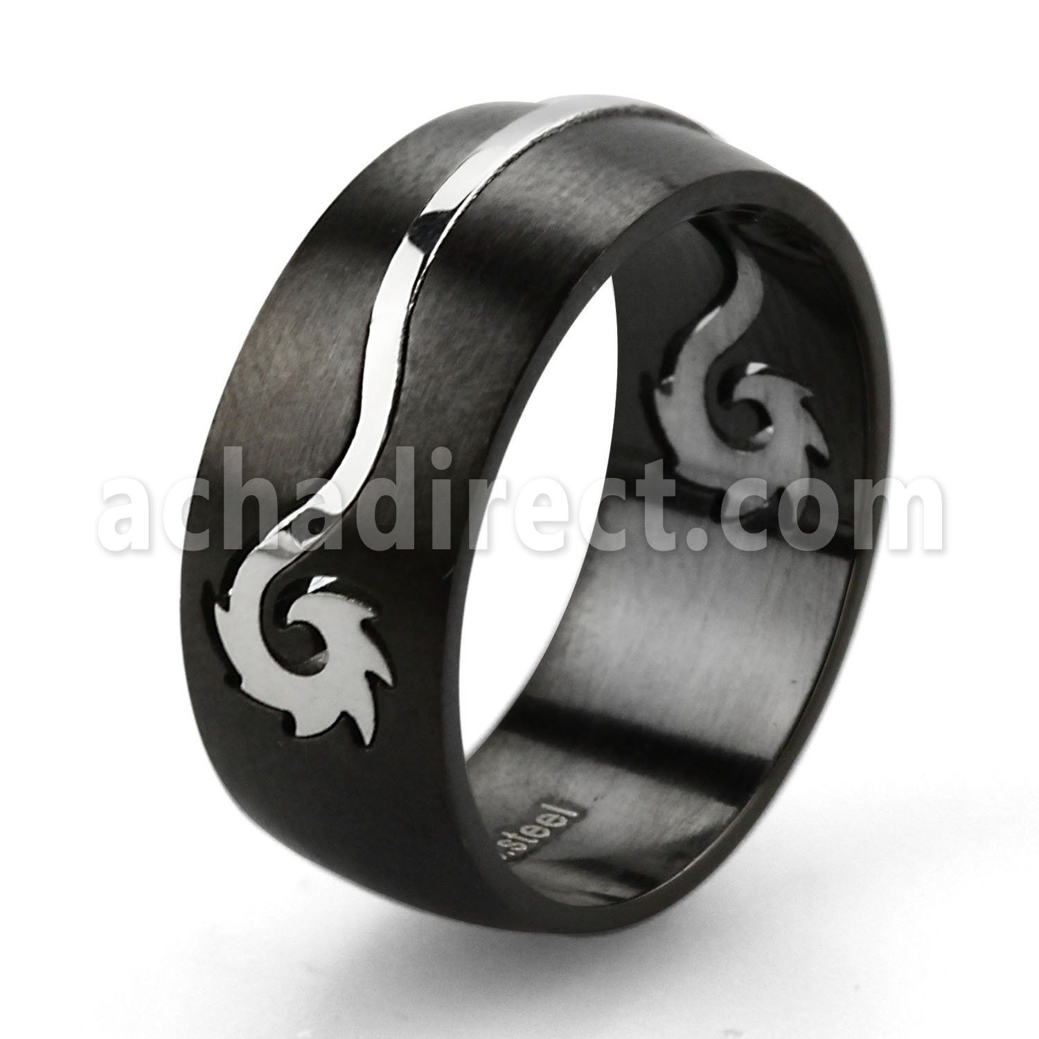srb36 anillo rejilla acero inoxidable anodizado negro tribal espiral brillo espejo distribuidor mayorista