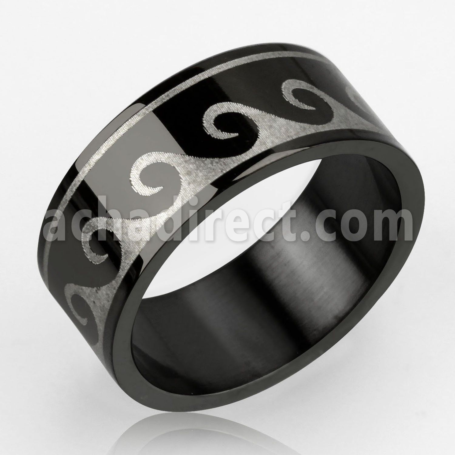 srb40 anillo acero inoxidable anodizado negro olas oceano mayorista