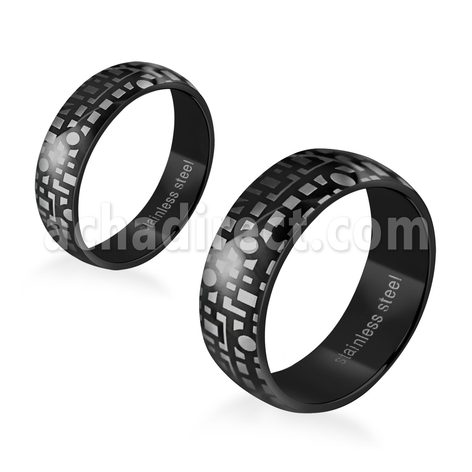 srb54 anillo acero anodizado negro estampado geometrico distribuidor
