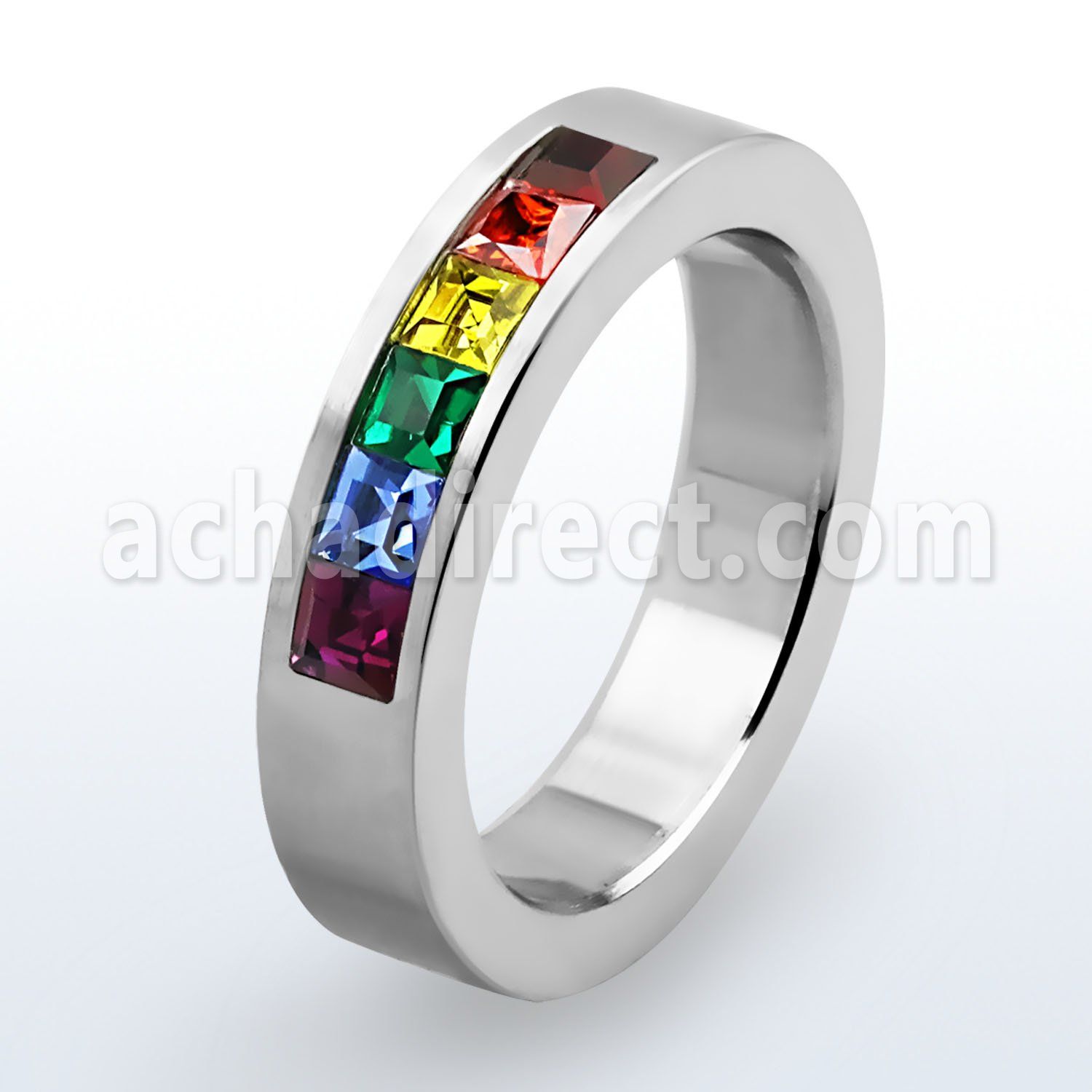 srcz3 conjunto anillos clasicos acero inoxidable brillo espejo zirconia colores arco iris cuadradas 3mm distribuidor mayorista