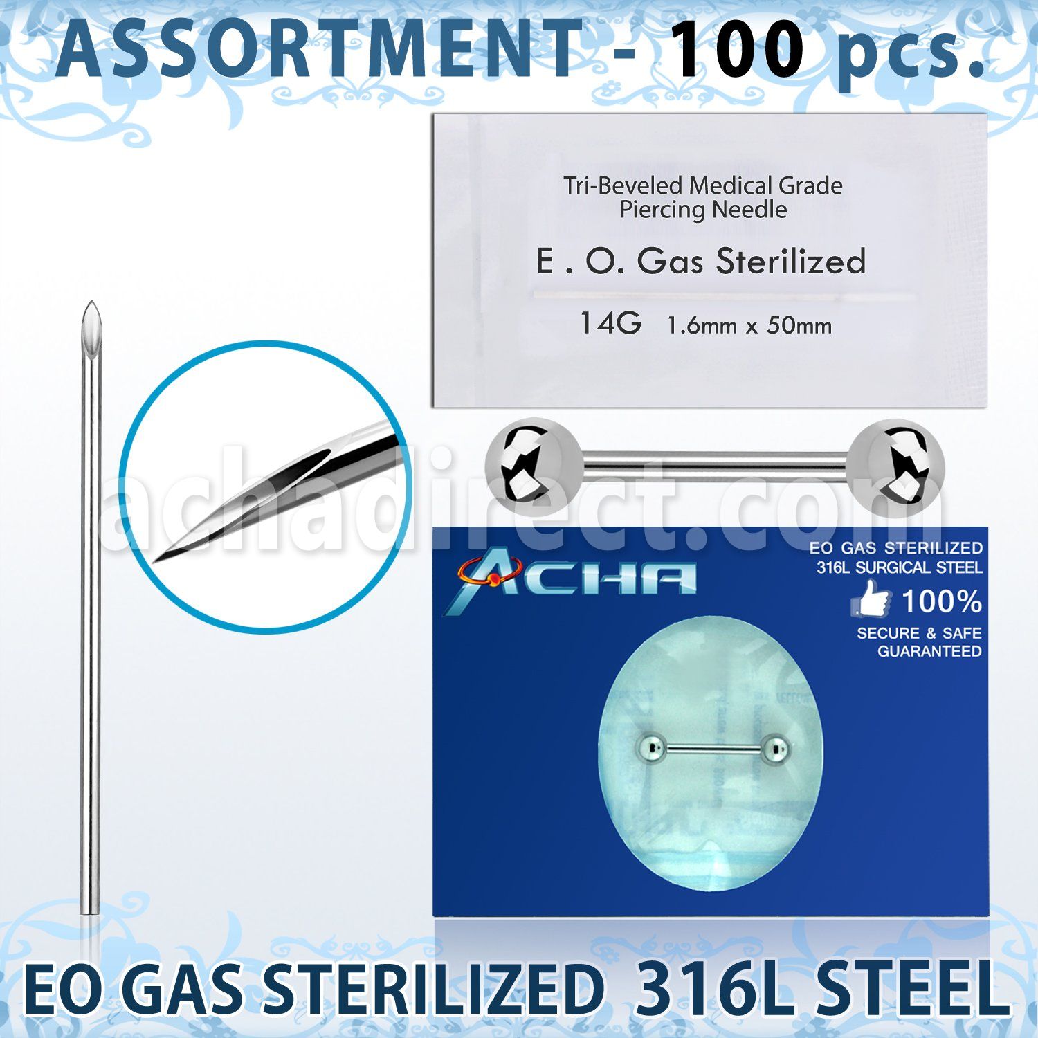 sset09 kit piercings profesional 100 barbells pezon acero quirurgico 316l bolas 5mm 100 agujas acero quirurgico esterilizadas al por mayor