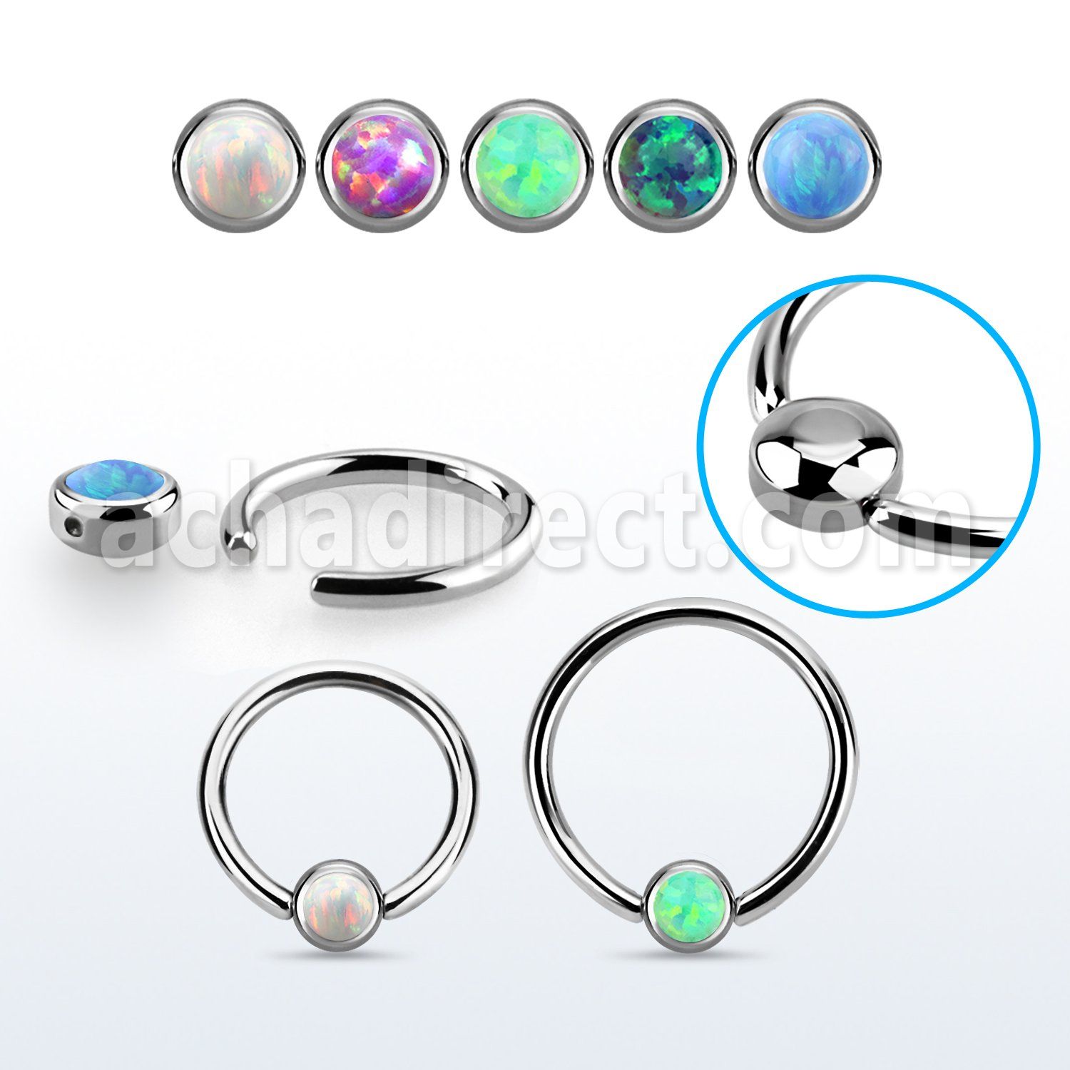 steel ball closure ring w 3mm rounded synthetic opal disk