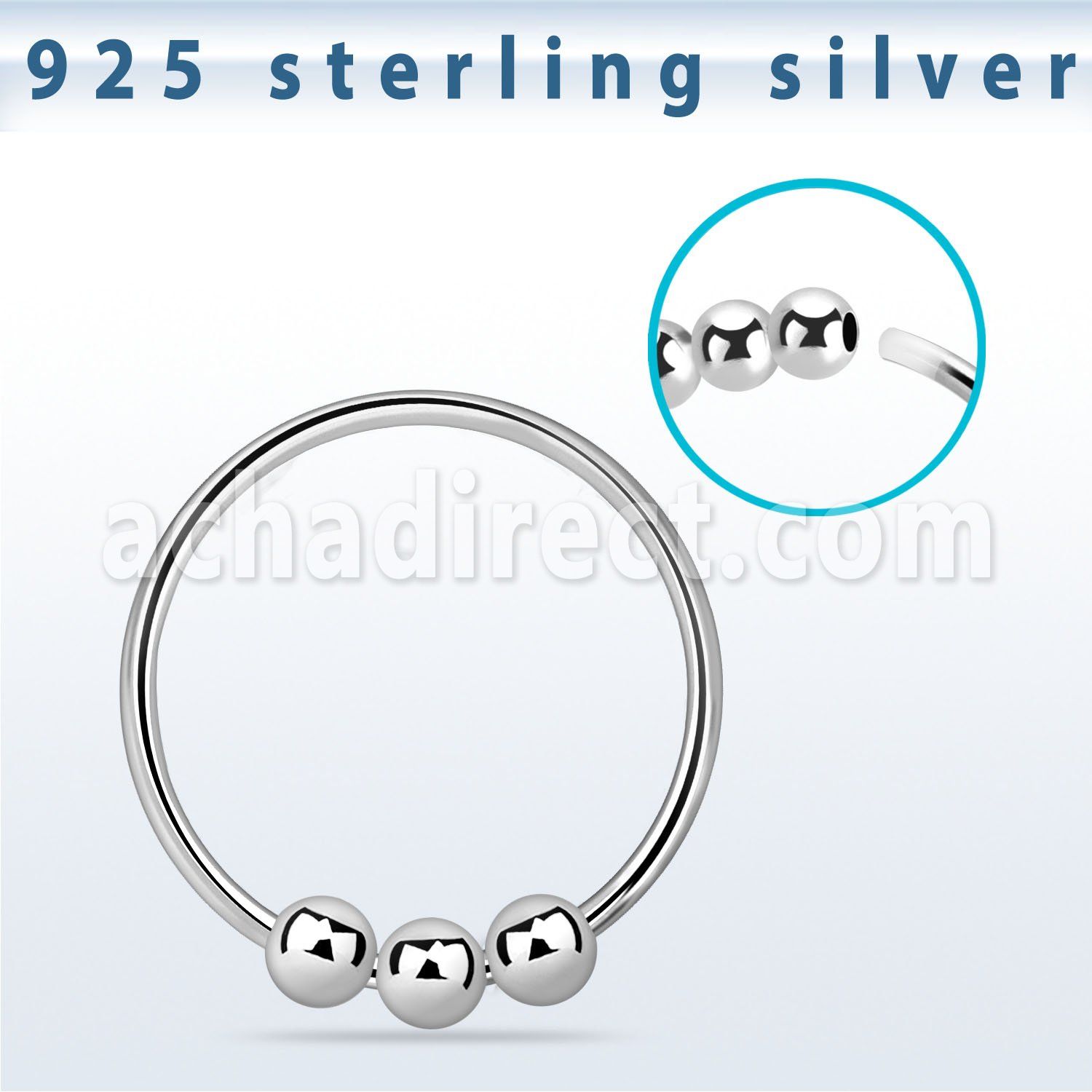 sterling silver nose hoop w three fixed 2mm balls 