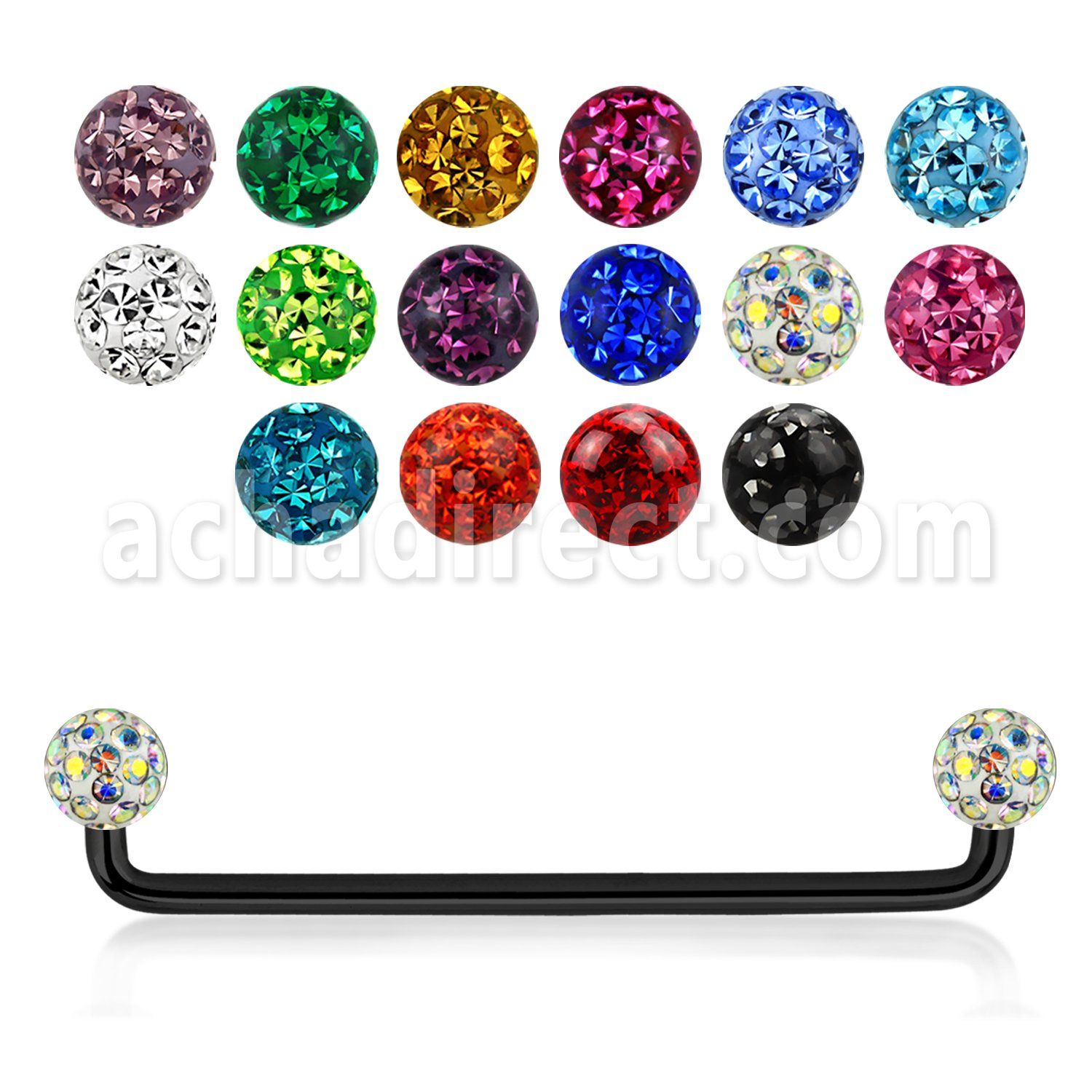 subtf5 barbell superficial industrial acero 316l anodizado negro 90 grados bolas multi cristal ferido 5mm 35mm venta