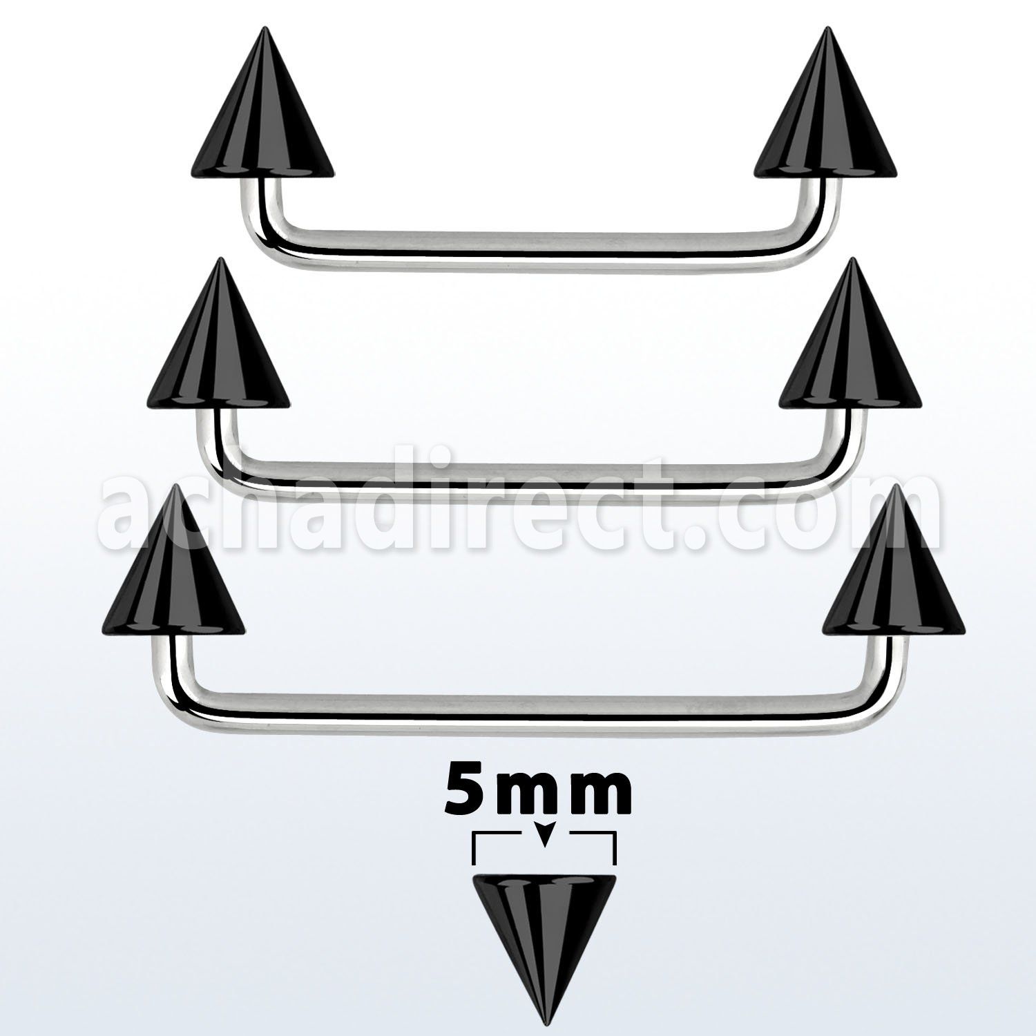 sudcnt5 barbell superficial industrial acero 316l brillo espejo 90 grados conos acero anodizado negro 5mm distribuidor