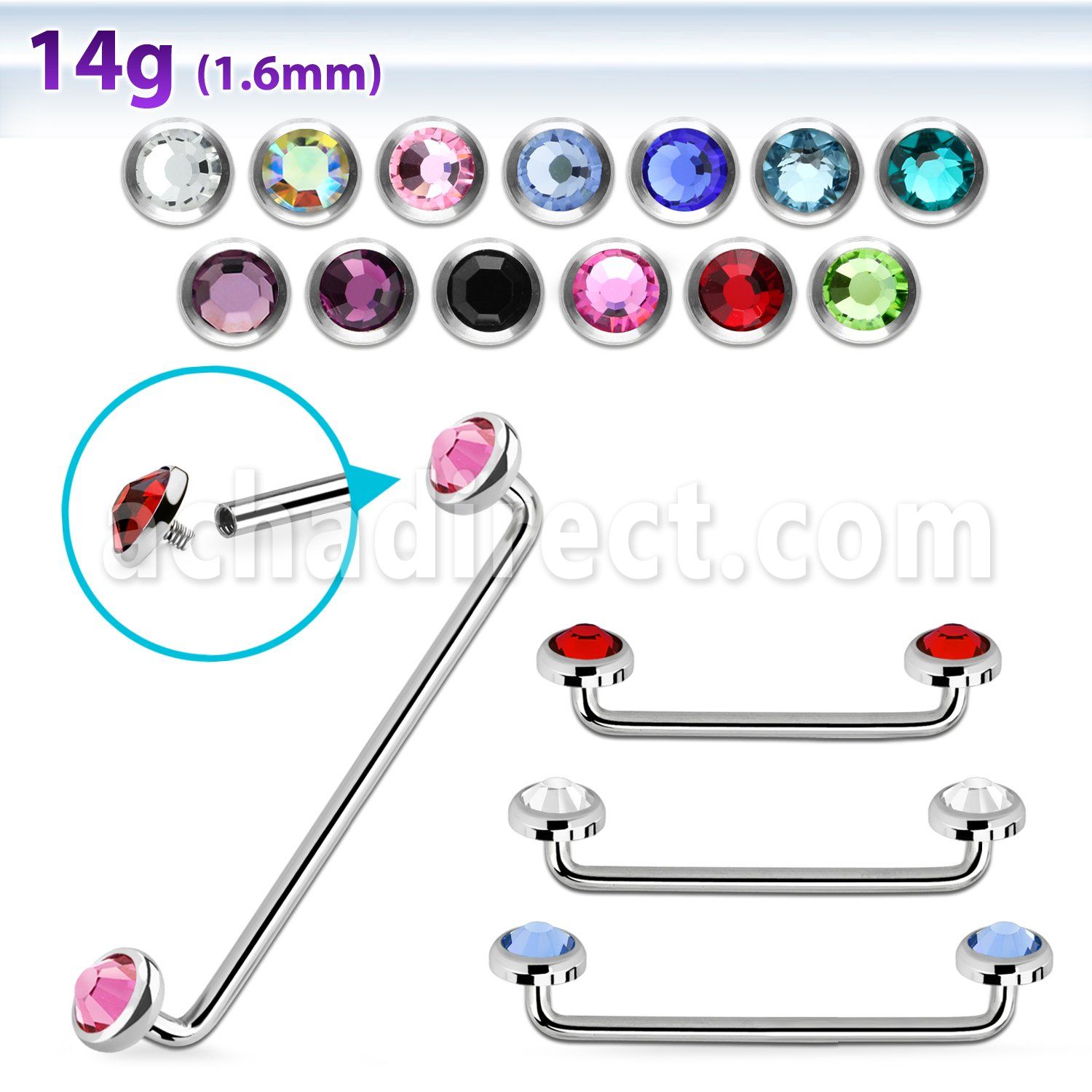 sudijf5 barbell superficial industrial acero quirurgico rosca interna 90 grados cristal biselado 5mm distribuidor mayorista