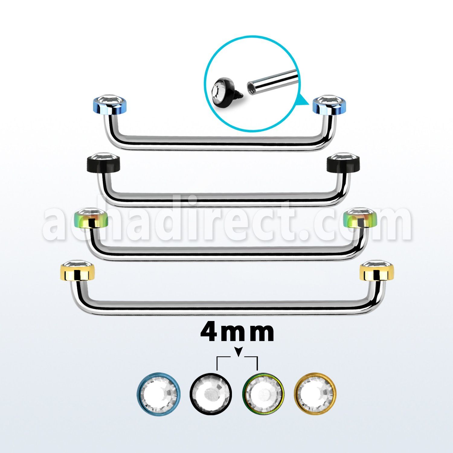 suditjf4 barbell superficial industrial acero quirurgico rosca interna 90 grados cristal biselado acero quirurgico pvd 4mm mayorista