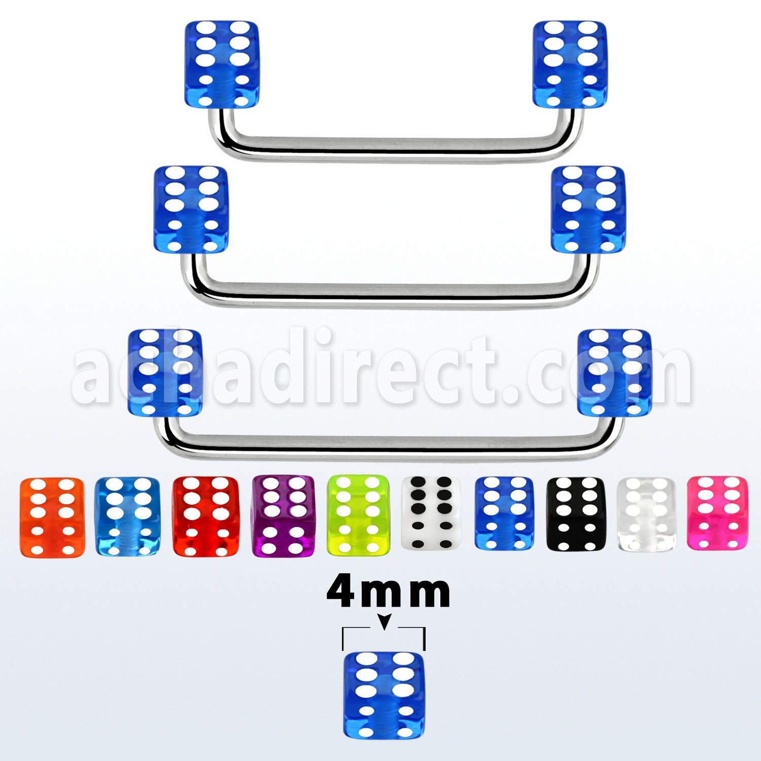 sudvd4 barbell superficial industrial acero quirurgico 90 grados dados acrilico uv 4mm distribuidor mayorista