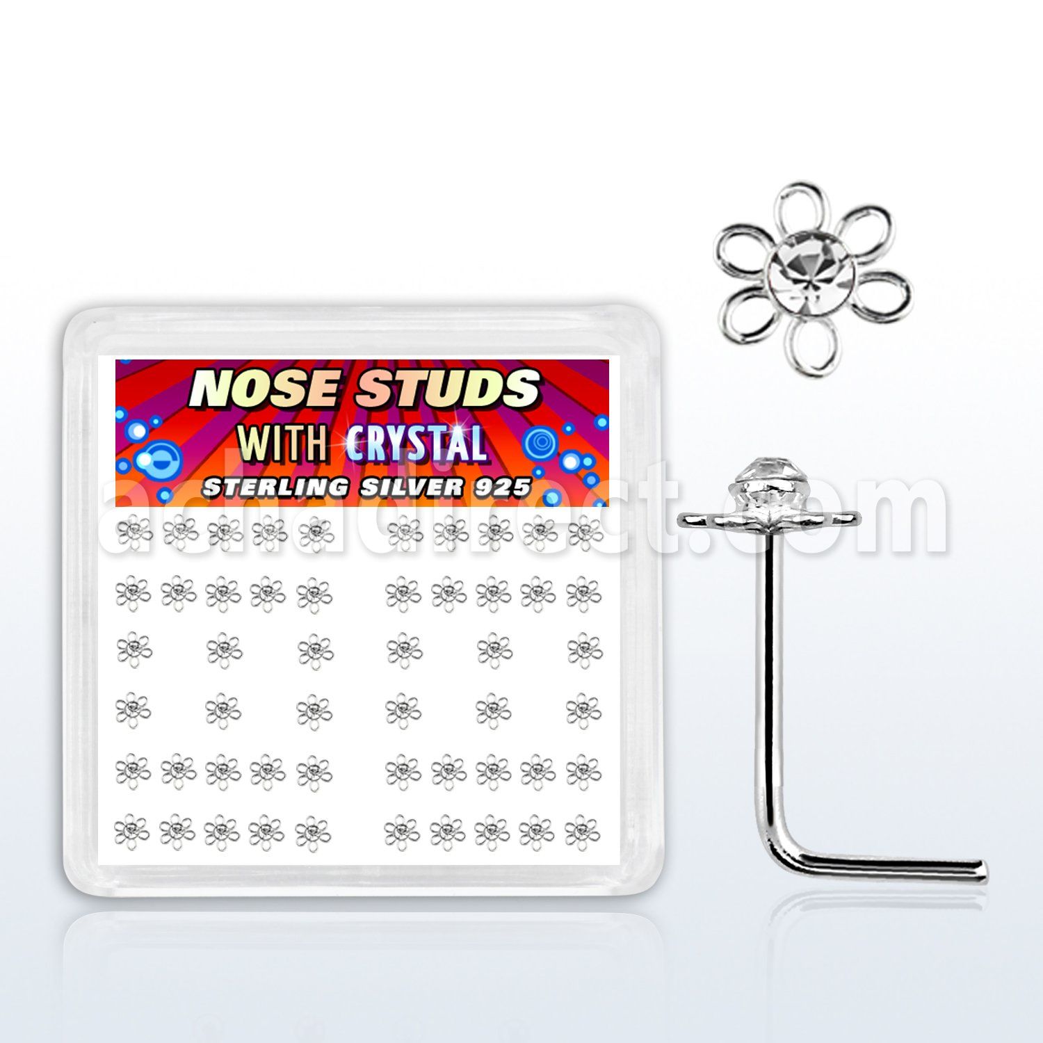 sxfl2c caja display piercing nariz l plata 0 6mm flor alambre cristal claro centro distribuidor mayorista